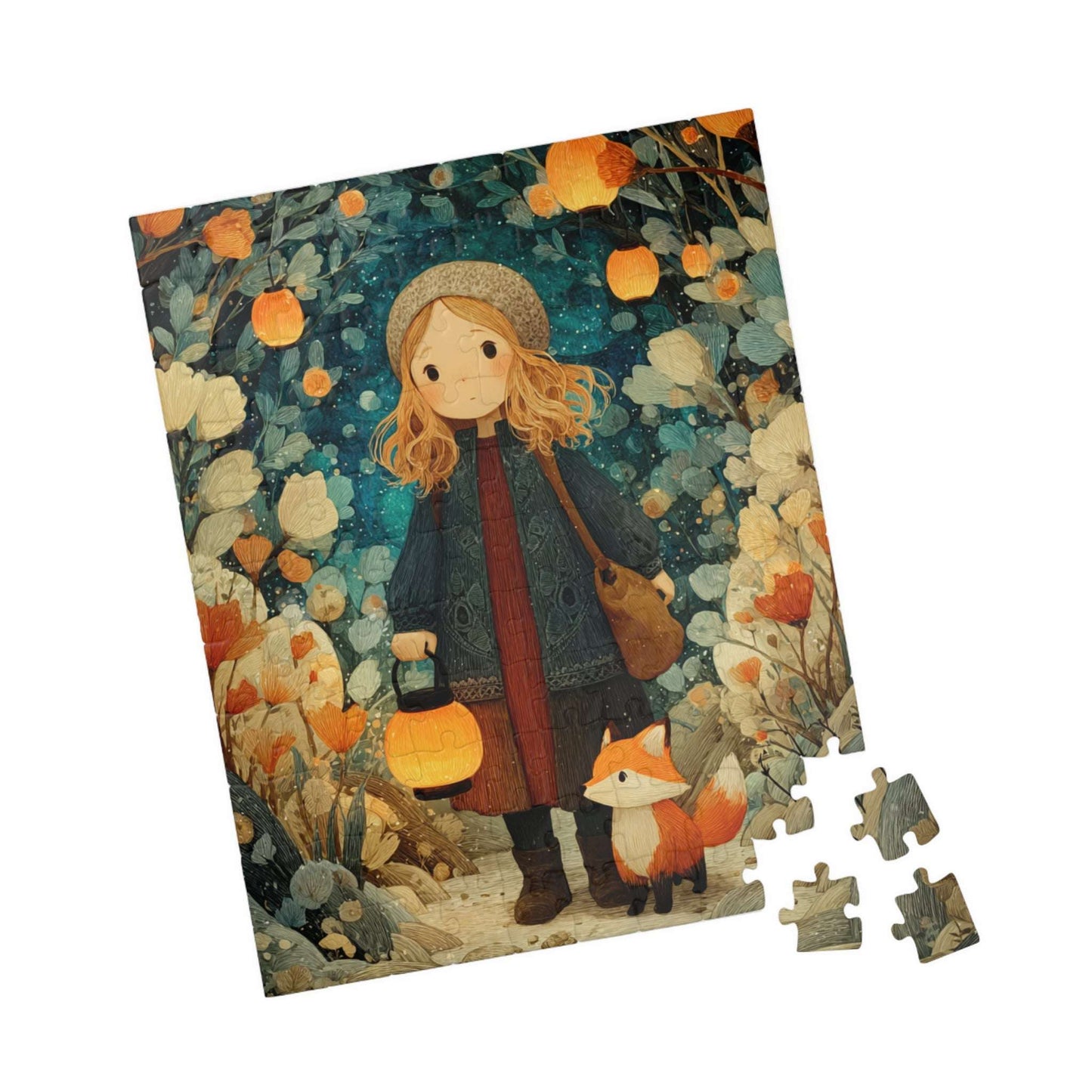 Autumn Adventure Jigsaw Puzzle - Girl and Chipmunk, Cartoon Storybook Seasonal Game for Family Activity, Cozy Nights, Puzzle Enthusiasts 110 pcs (Vertical) Puzzle The Puzzle Chest