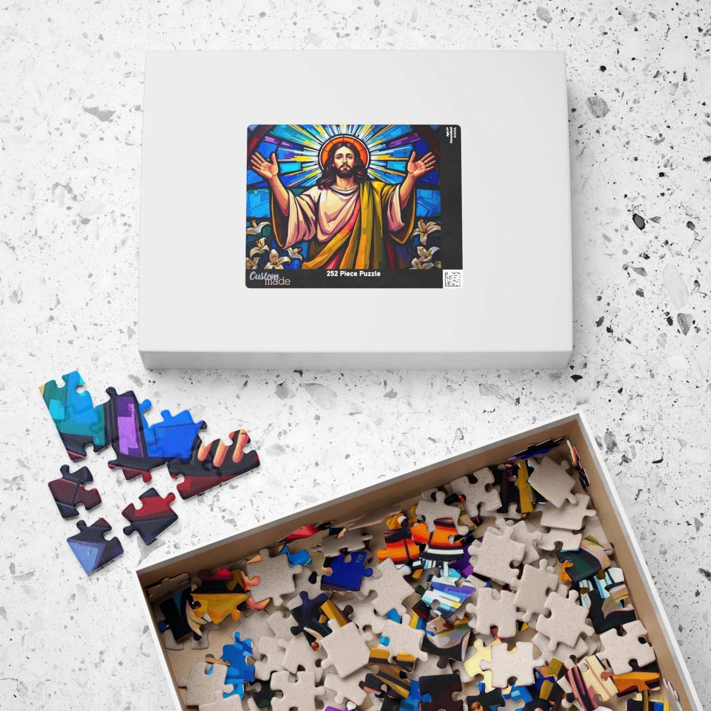 Religious Puzzle Art - Jesus in Stained Glass Style, 110-1014 Piece, Challenging Brain Teaser, Faith-Based Gift for Friends, Family Activity Puzzle The Puzzle Chest