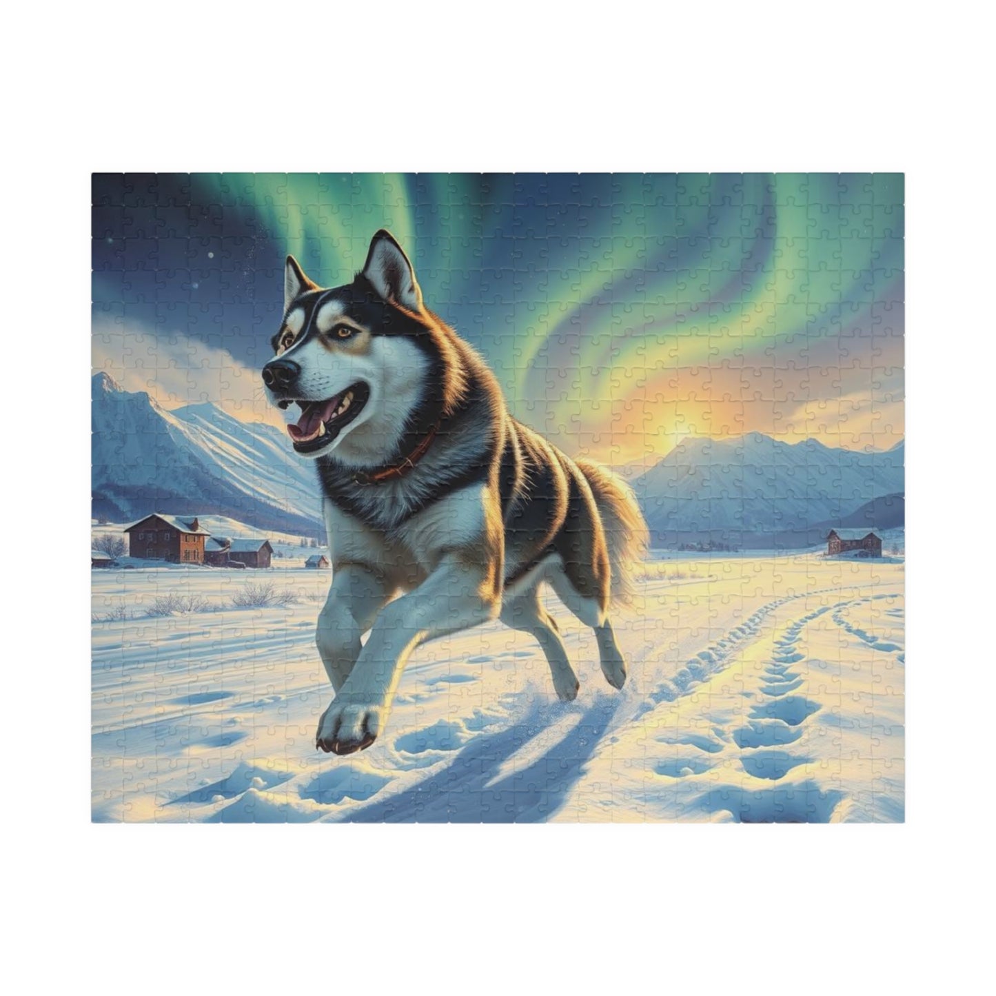 Siberian Husky Jigsaw Puzzle, Stunning Dog Artwork, Friend Gift for Animal Lover, Family Game Night, Home Entertainment Cozy Winter Activity 520 pcs (Horizontal) Puzzle The Puzzle Chest