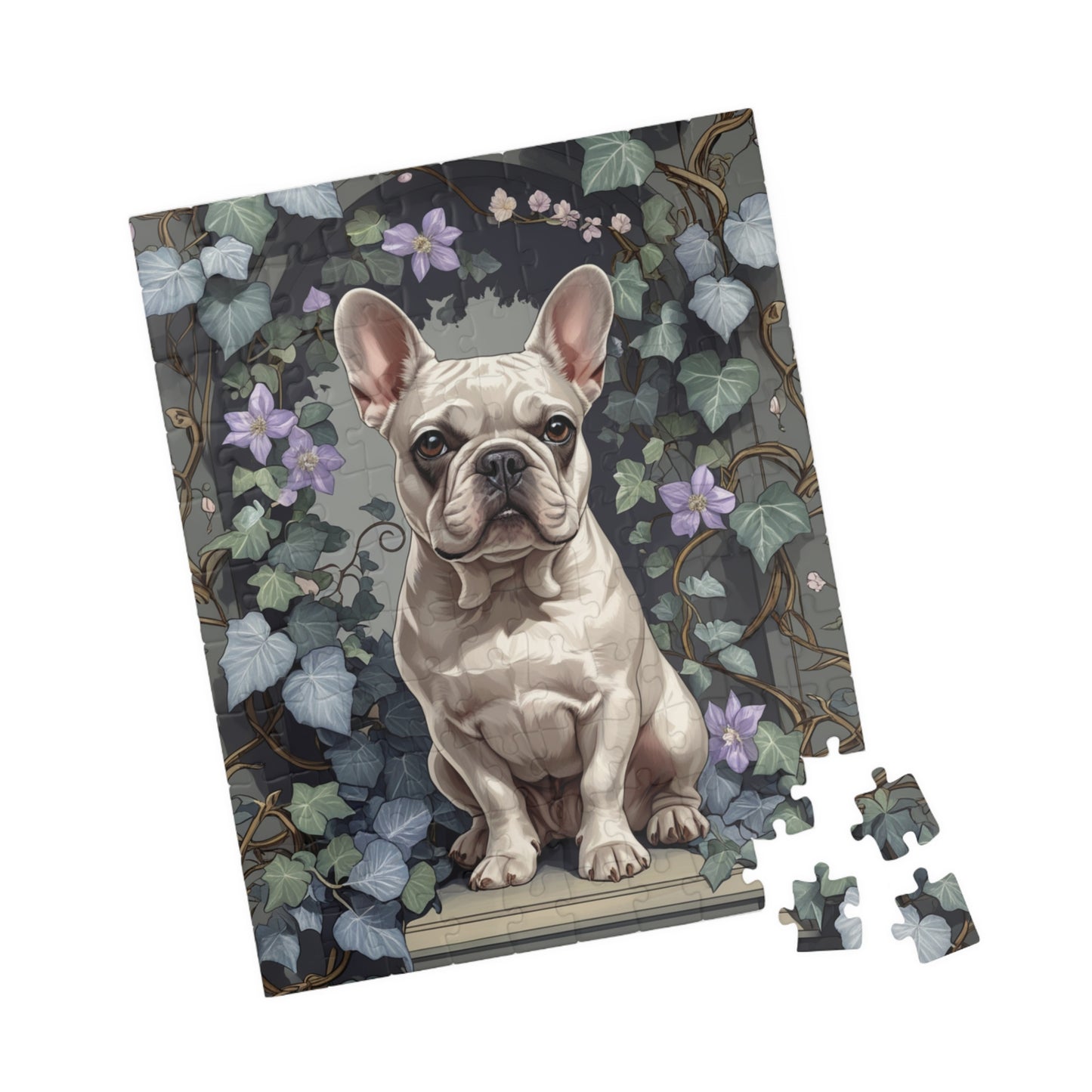 Vintage French Bulldog Jigsaw Puzzle, Floral Nature-Inspired Dog Themed Puzzle Gift for Art Lovers Dog Enthusiasts Hobbyist, Family Friendly Puzzle The Puzzle Chest