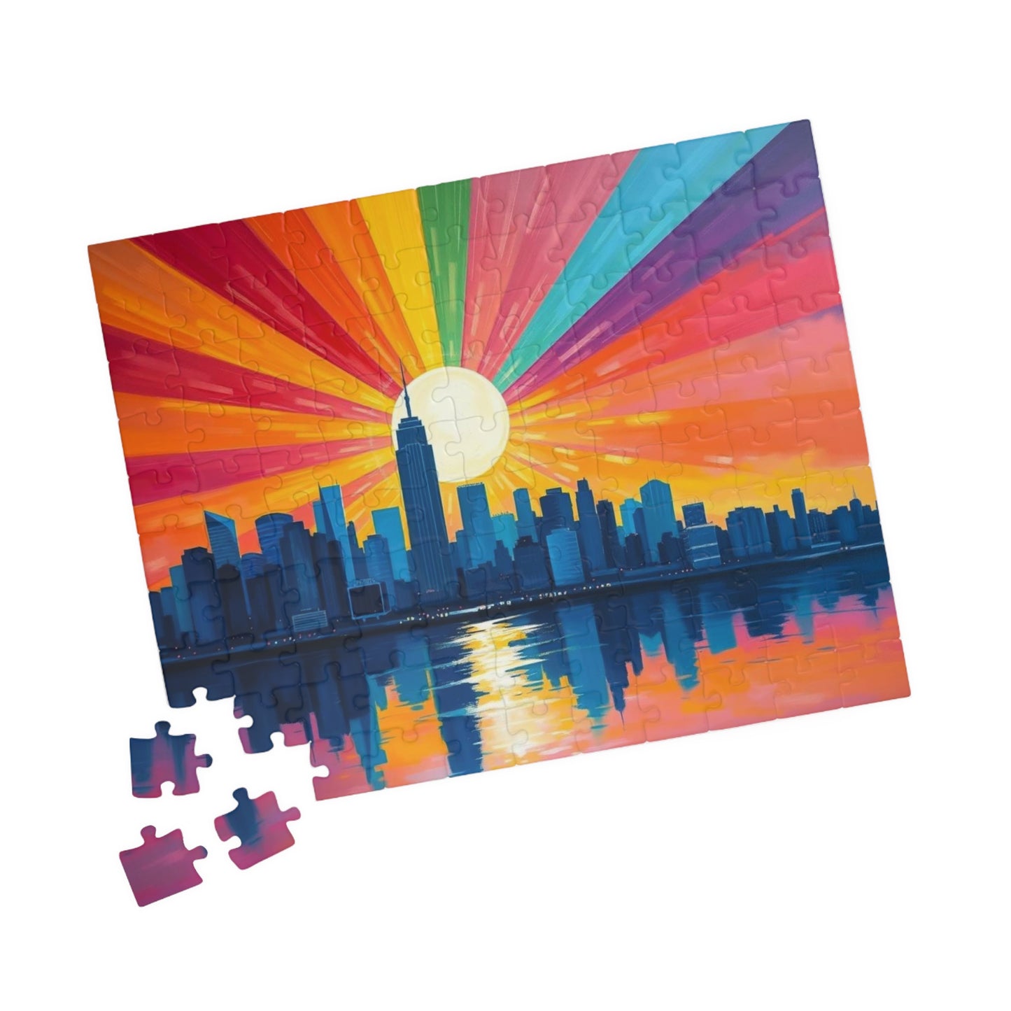 Radiant Horizon Jigsaw Puzzle, Rainbow Pride Puzzle, Colorful City Sunset Puzzle, Pride Month Gift for Friend, Solo Fun or Family Activity Puzzle The Puzzle Chest