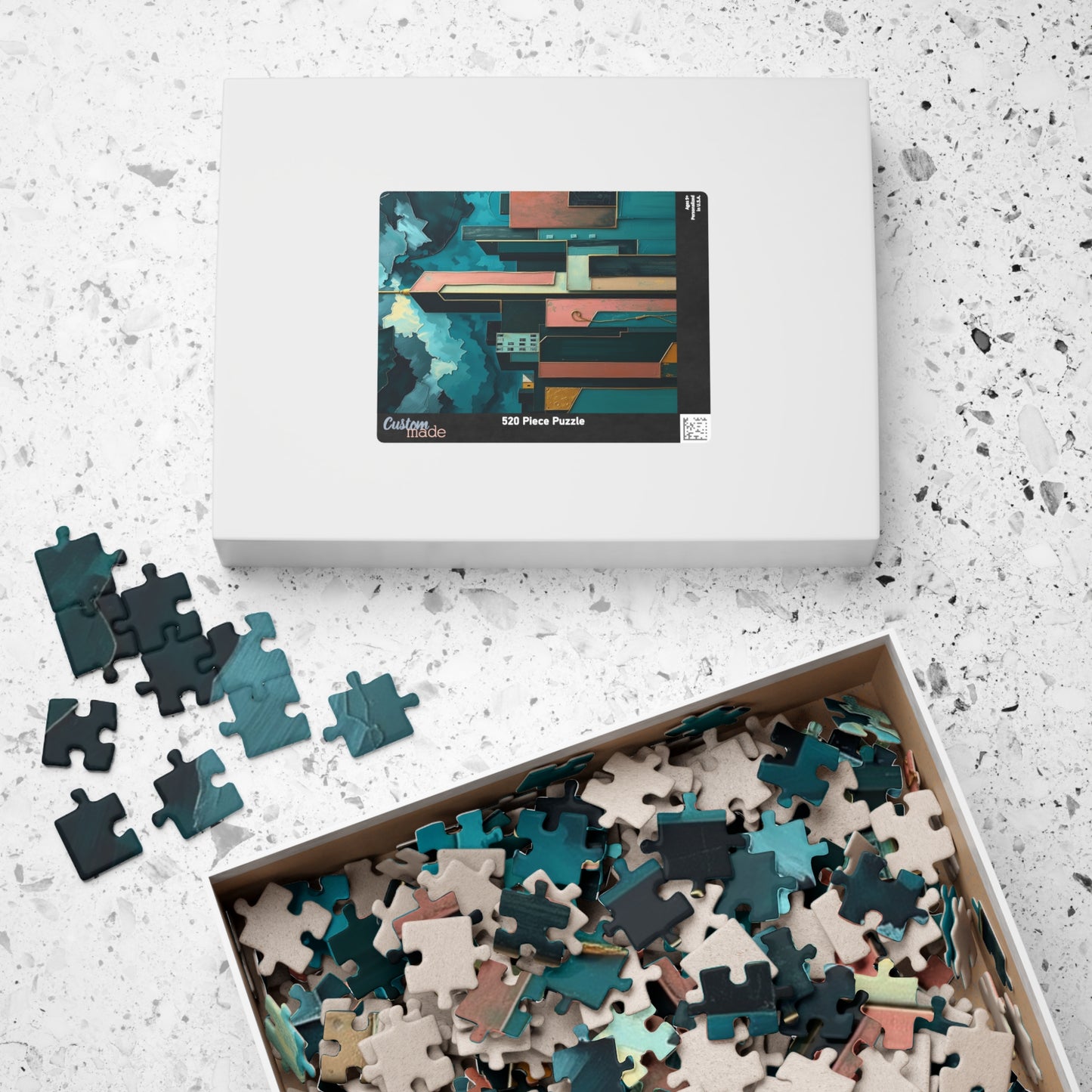Abstract Cityscape Jigsaw Puzzle - Metallic Pastel Teal Geometric Shapes Puzzle The Puzzle Chest