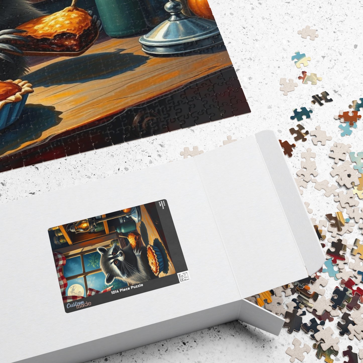 Charming Raccoon Puzzle - 110 to 1014 Pieces, Animal Stealing Pie, Cozy Home Décor, Family Fun, Gift for Nature Lovers, Indoor Activity Puzzle The Puzzle Chest