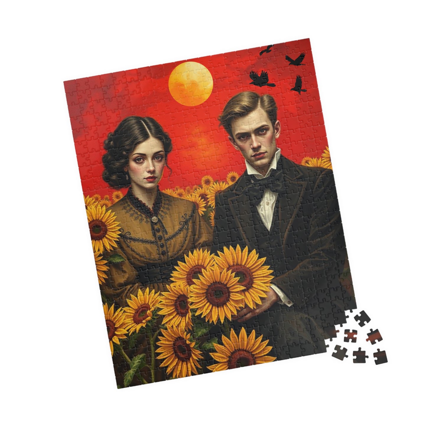 Vintage Sunflower Puzzle - Gothic Couple, Dark Fantasy Art Jigsaw Game, Creative Gift Idea for Friends, Family or Solo Fun, Brain Teaser Puzzle The Puzzle Chest