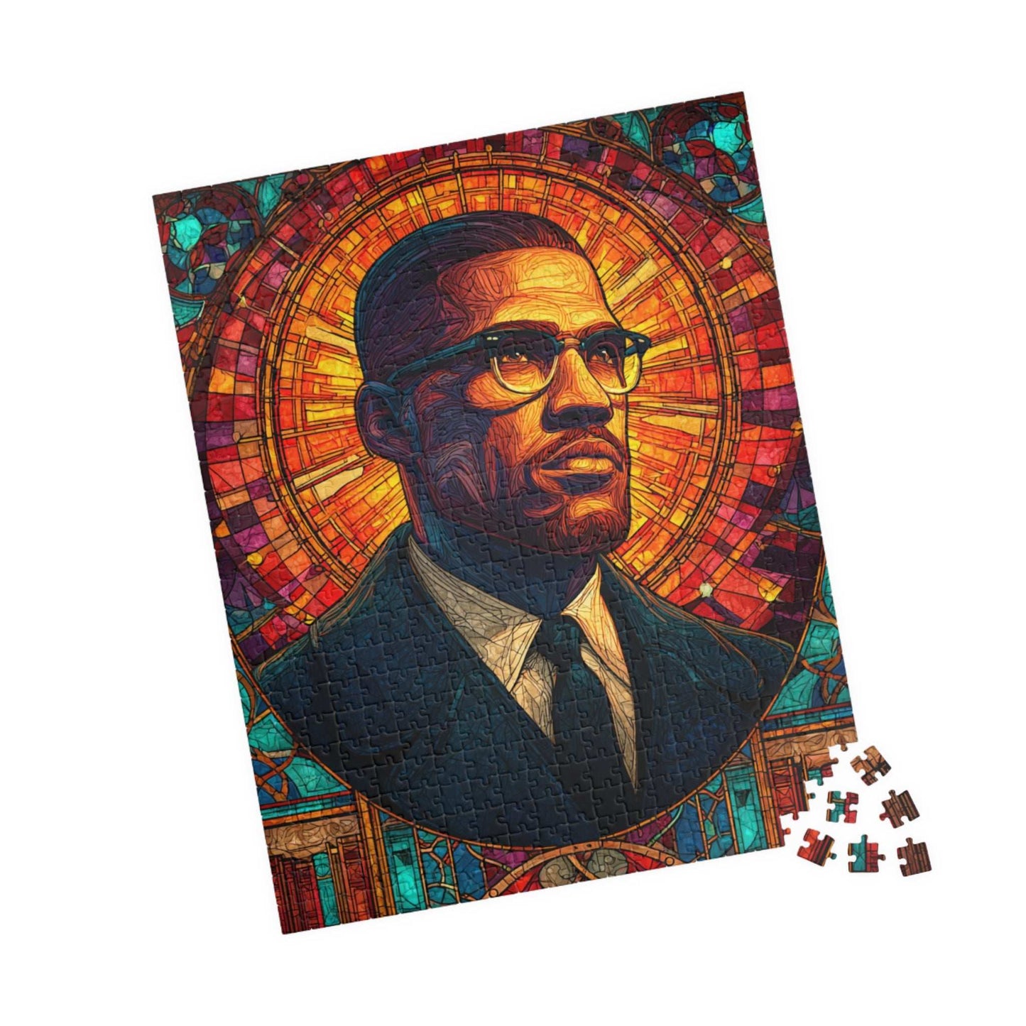 Afrocentric Malcolm X Puzzle – Stained Glass Black History Jigsaw, Civil Rights Movement Educational Gift for Adults & Teens 520 pcs (Vertical) Puzzle The Puzzle Chest