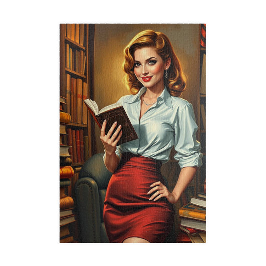 Vintage Librarian Puzzle | 110-1014-Piece Woman Reading Jigsaw | Gift for Book Lover, Home Decor, Family Game Night, Solo Fun and Relaxation 1014 pcs (Vertical) Puzzle The Puzzle Chest