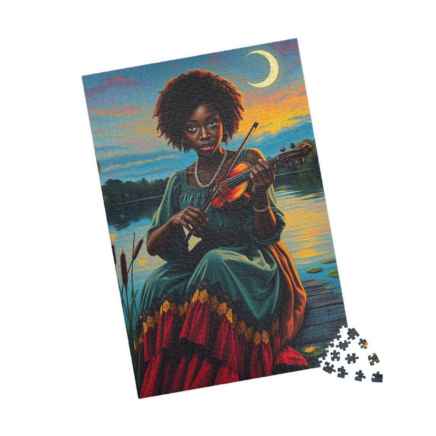 The Fiddler Jigsaw Puzzle - Twilight Serenade African American Woman Playing Fiddle, Afrocentric Art, Black Musician 1014 pcs (Vertical) Puzzle The Puzzle Chest