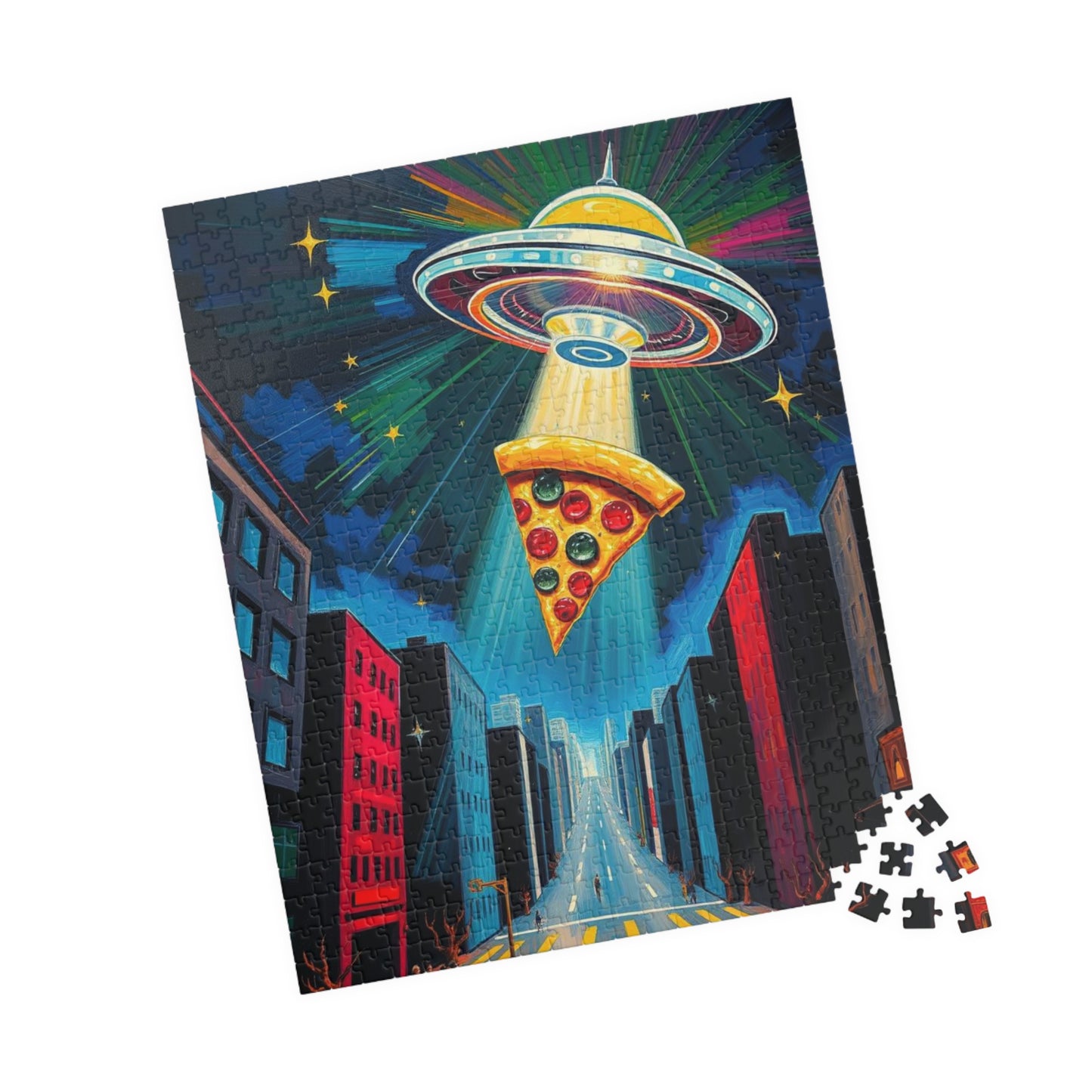 Cosmic Pizza Puzzle - Pop Art Jigsaw Game | Fun UFO Design | Unique Gift for Pizza Lovers | Family Game Night Puzzle | Mindful Brain Teaser Puzzle The Puzzle Chest
