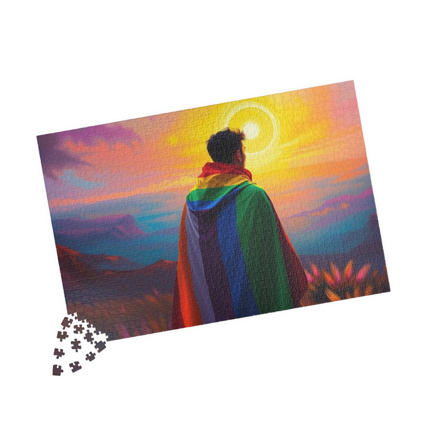 LGBTQ Pride Flag Puzzle - Queer Person in Rainbow Sunset Landscape, Fun Activity, Unique Holiday Birthday Pride Month Gift, Mindful Activity Puzzle The Puzzle Chest