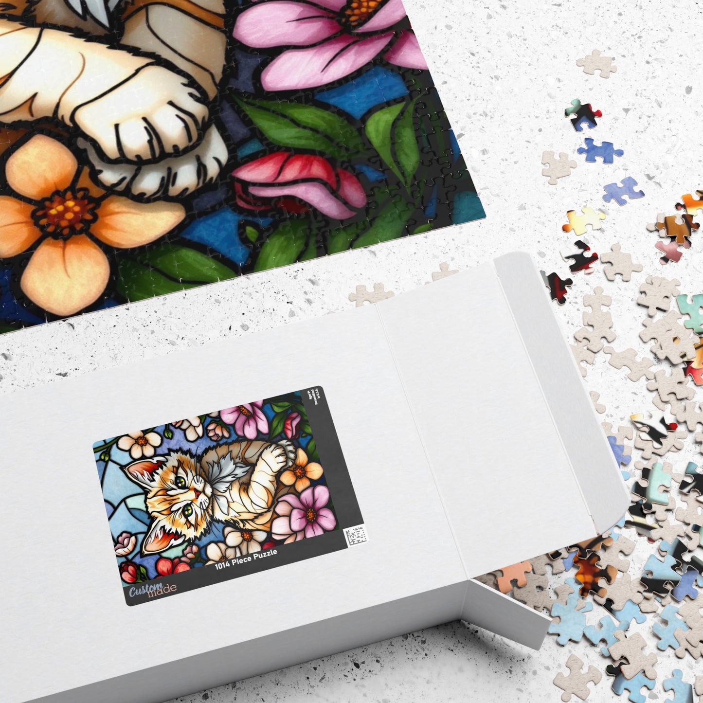 Cat Floral Stained Glass Puzzle - 110, 252, 520, 1014-piece, Fun Gift for Cat Lovers, Family Activities, Rainy Day Fun, Relaxing Hobby, Puzzle The Puzzle Chest