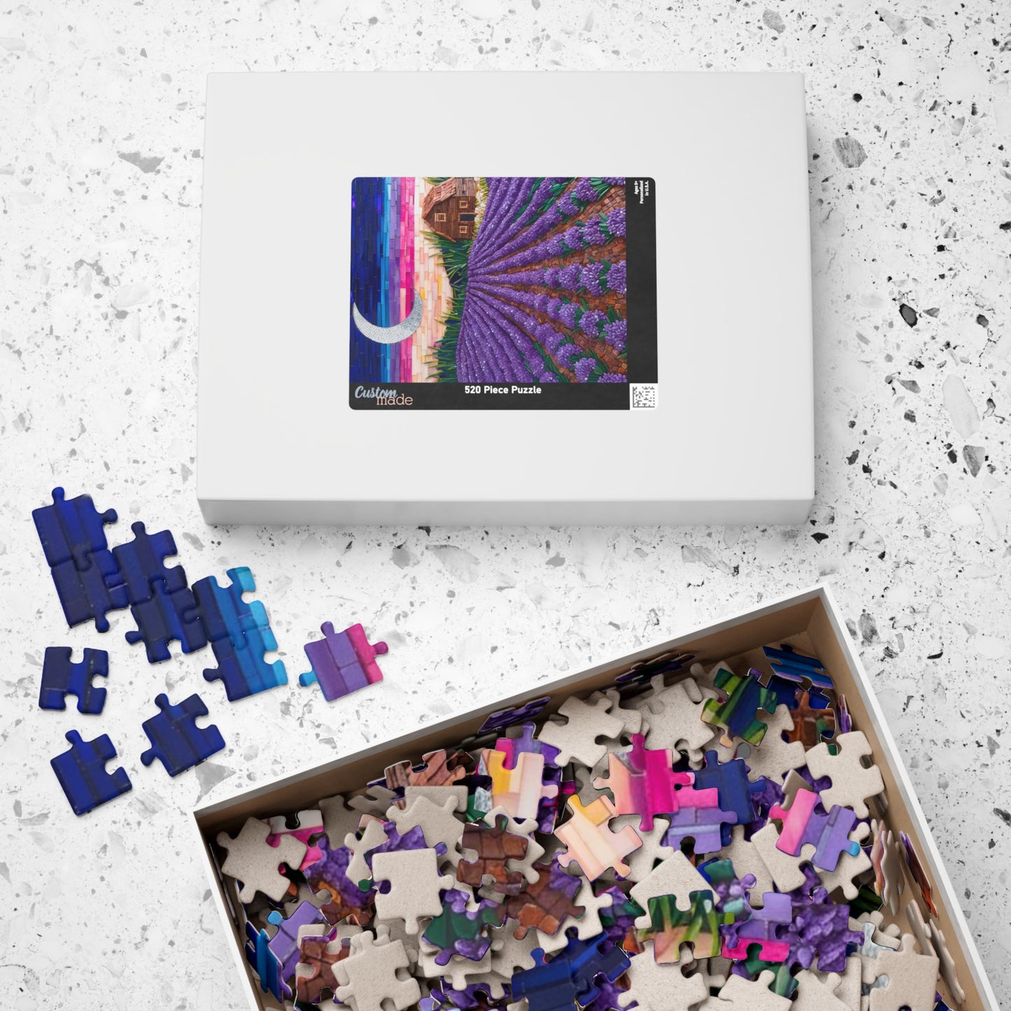 Jigsaw Puzzle, Lavender Fields Mosaic Landscape 110 252 520 1014-piece, Earthy Farmhouse Flower Rows, Rustic Mosaic Tiles Puzzle, Floral Puzzle The Puzzle Chest