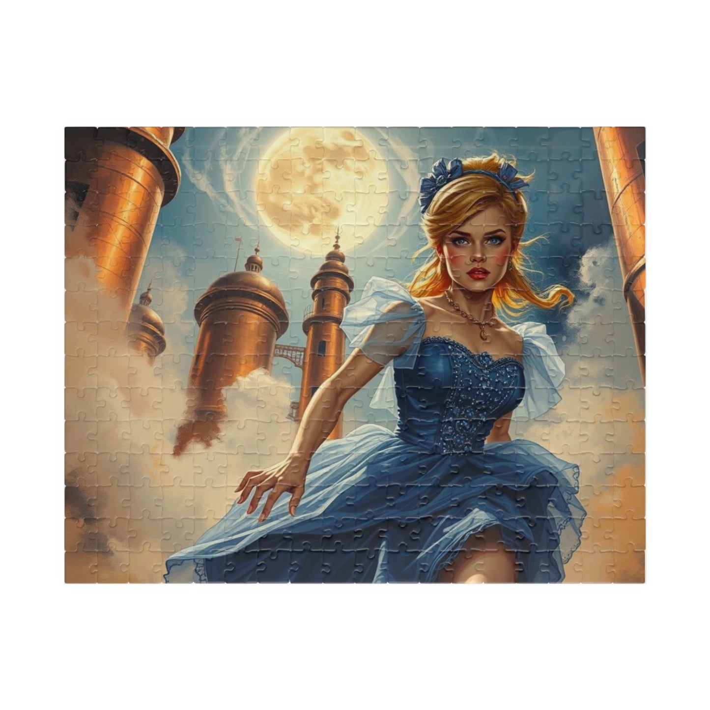 Cinderella at Midnight Jigsaw Puzzle, Whimsical Steampunk Puzzle, Vintage Fantasy Princess Puzzle, Dreamy Steampunk Art Print Gift for Adult 252 pcs (Horizontal) Puzzle The Puzzle Chest