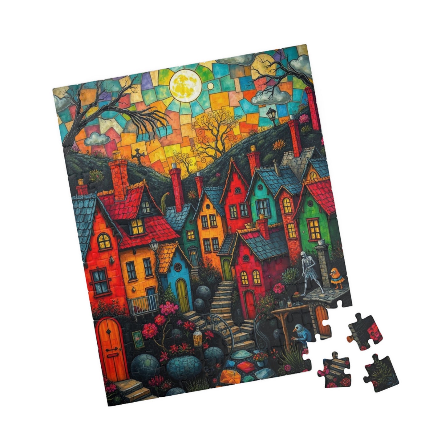 Colorful Halloween Village Jigsaw Puzzle - 110, 252, 520, 1014 Pieces, Cozy Home Decor, Fun Family Activity, Unique Gift Idea The Puzzle Chest