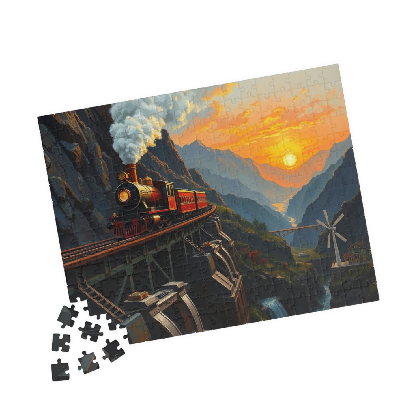 Scenic Steampunk Train Adventure Puzzle, Enchanting Landscape Jigsaw for Family Fun, Gifts for Train Lovers, Home Entertainment Brain Teaser Puzzle The Puzzle Chest