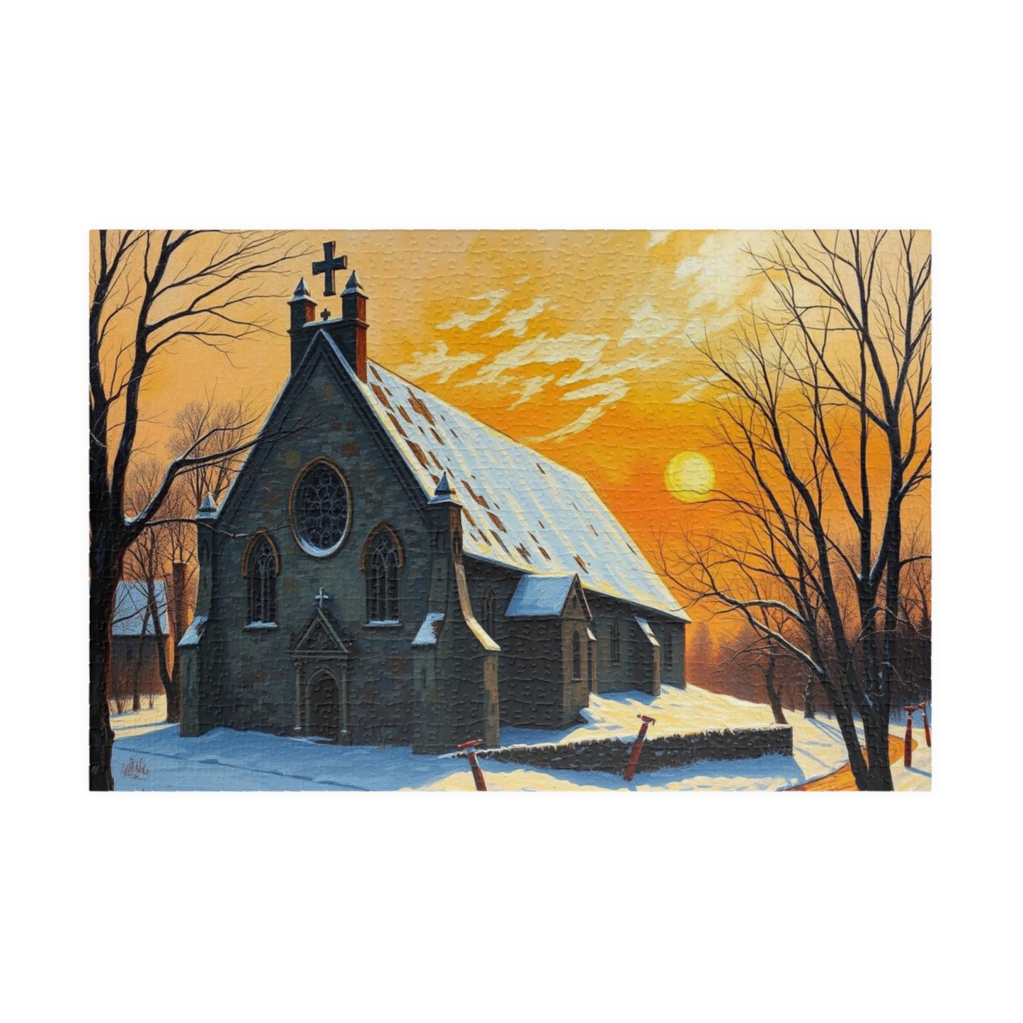 Twilight Cathedral Jigsaw Puzzle - Mystical Winter Chapel, Gothic Art Print, Dark Fantasy Art Gift for Puzzle Enthusiasts, Holiday Activity 1014 pcs (Horizontal) Puzzle The Puzzle Chest