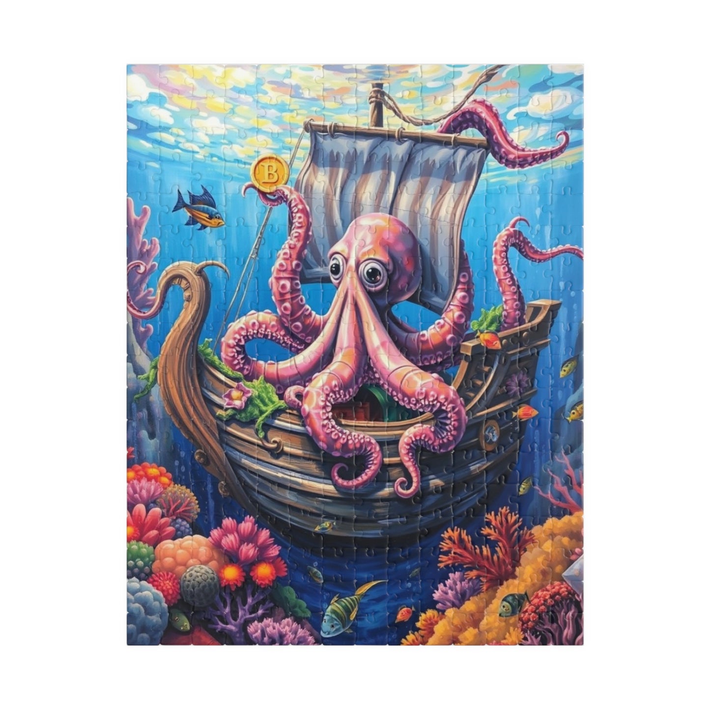 Sunken Pirate Ship Puzzle, Mysterious Underwater Nautical Scene with Octopus Jigsaw Game, Fun Family Activity, Puzzle Fanatic Gift 252 pcs (Vertical) Puzzle The Puzzle Chest