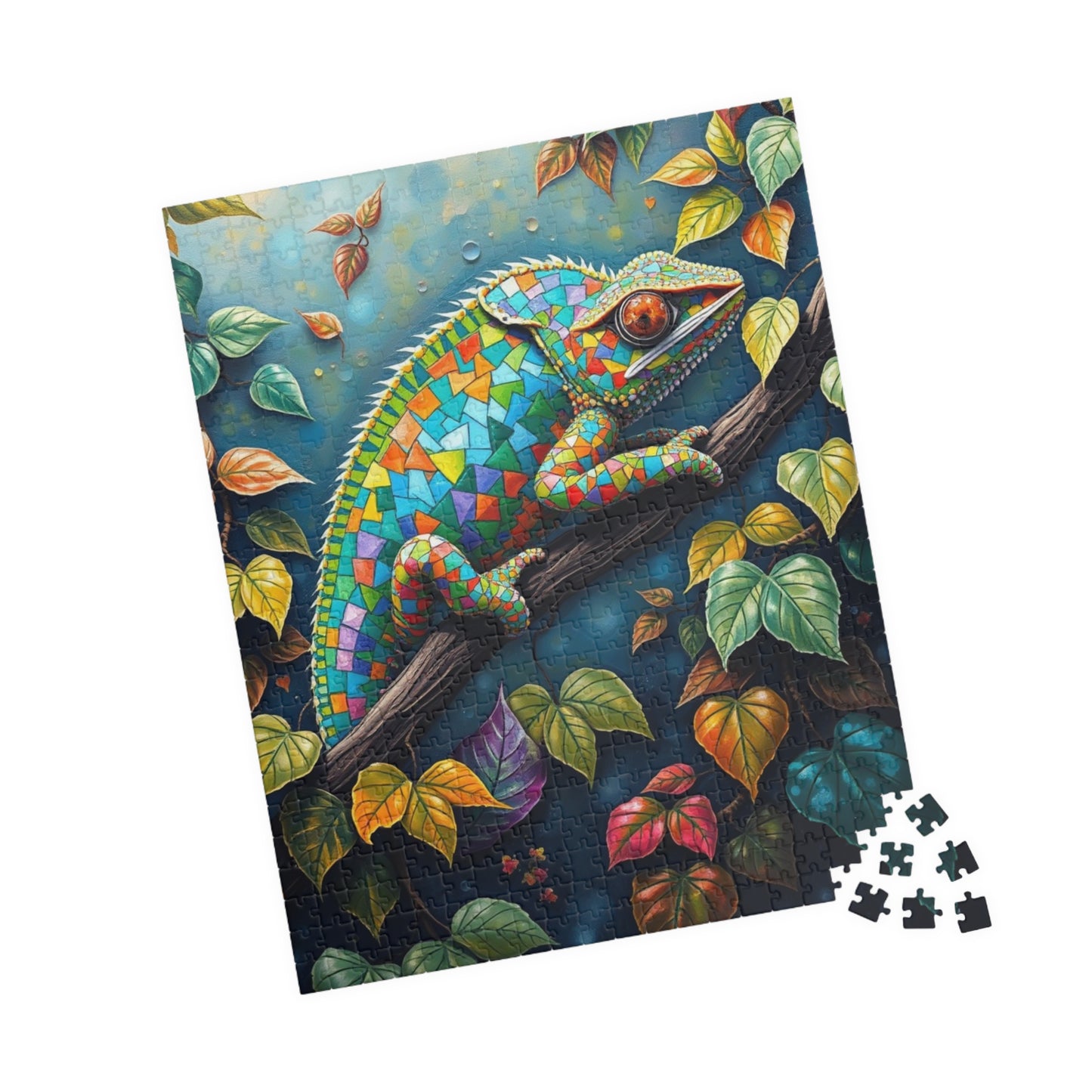 Jigsaw Puzzle, Mosaic Chameleon Camouflaged on Branch, Rich Leaves and Vines, Giftable Game for Adults, Fun Family Activity, Brain Teaser Puzzle The Puzzle Chest