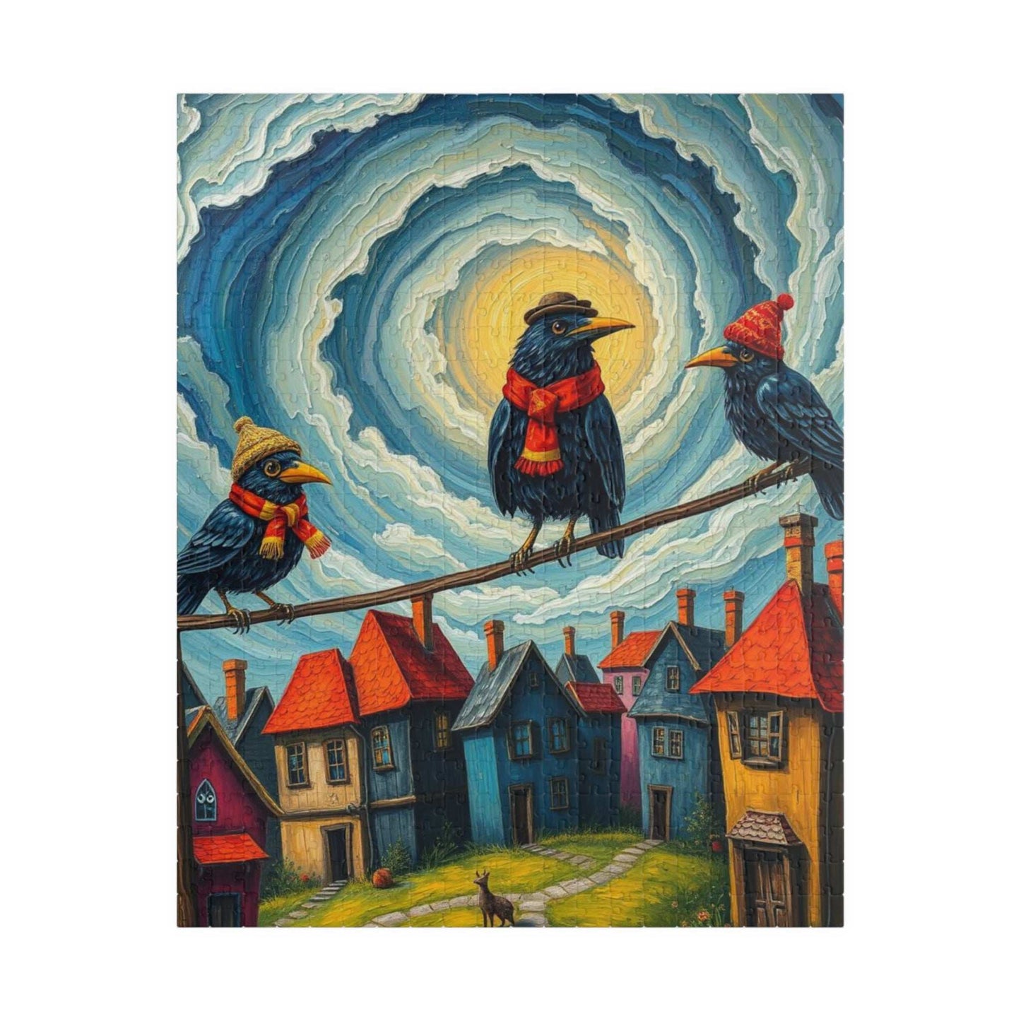Crooked Choir Crows Puzzle - Colorful Bird Jigsaw Game for Halloween Fun Family Game Night, Gift for Puzzle Lover, Mindful Brain Teaser