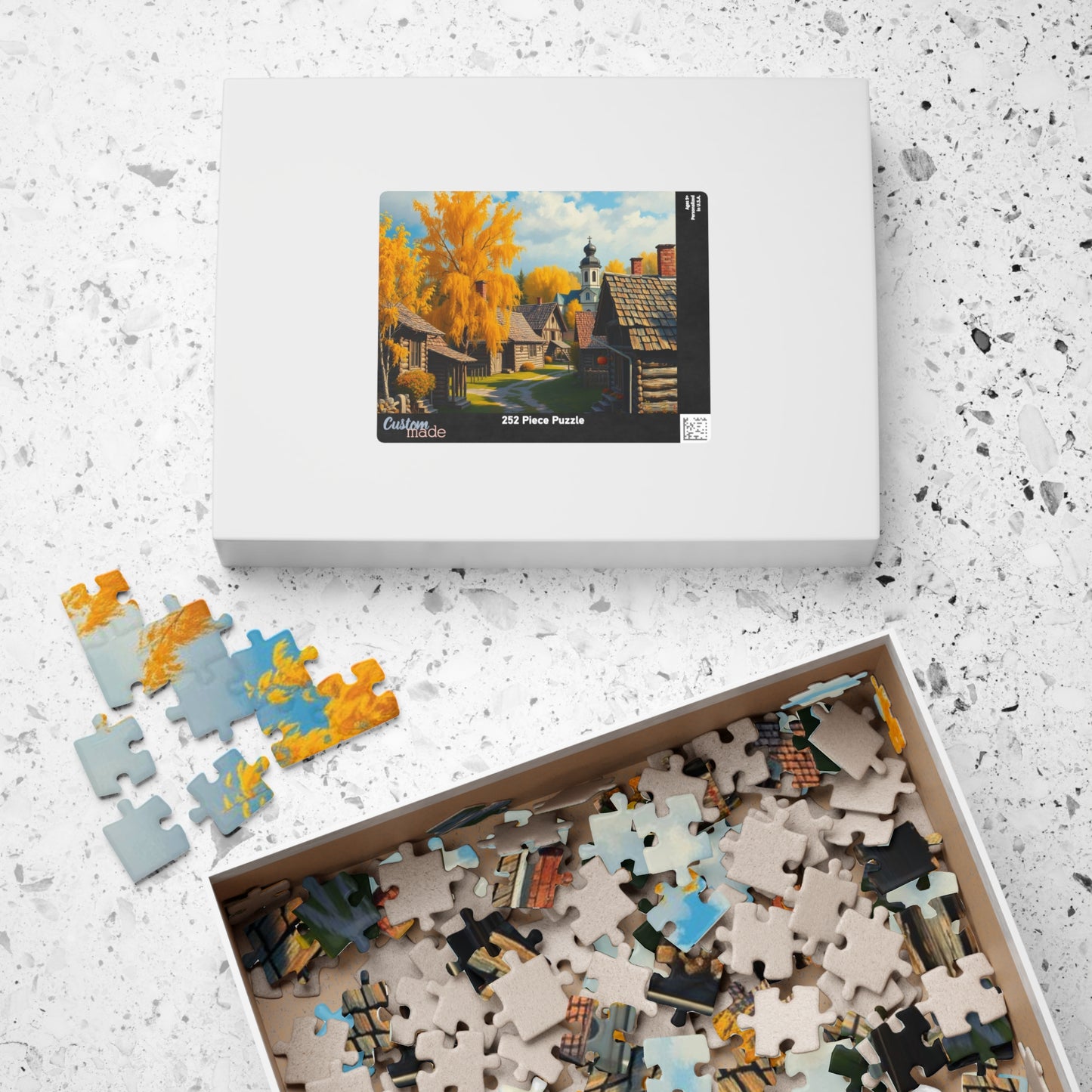 Rustic Slavic Village Jigsaw Puzzle for Adults, Autumn Wooden Cottages Golden Birch Trees, Gift for Friends, Family Activity, Creative Hobby Puzzle The Puzzle Chest