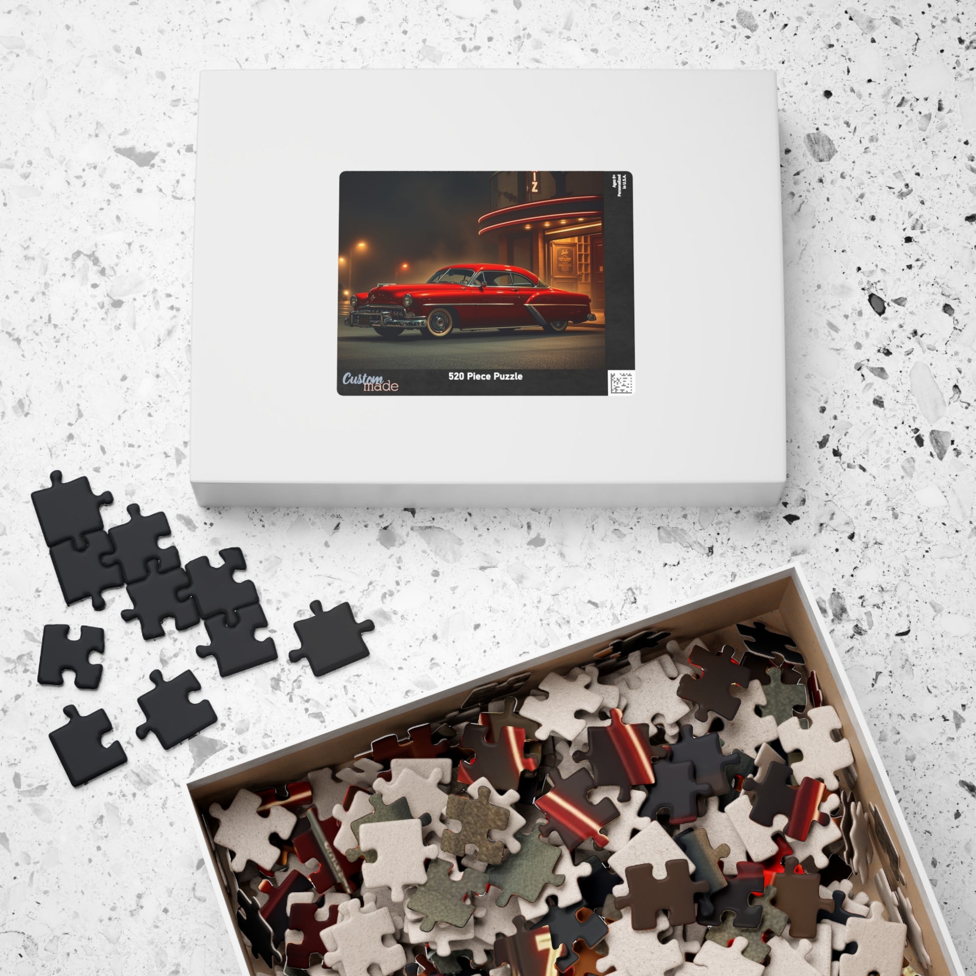 Vintage Car Puzzle, Classic Red 1949 Eight Coupe, Nostalgic Gift for Car Lover Puzzle The Puzzle Chest