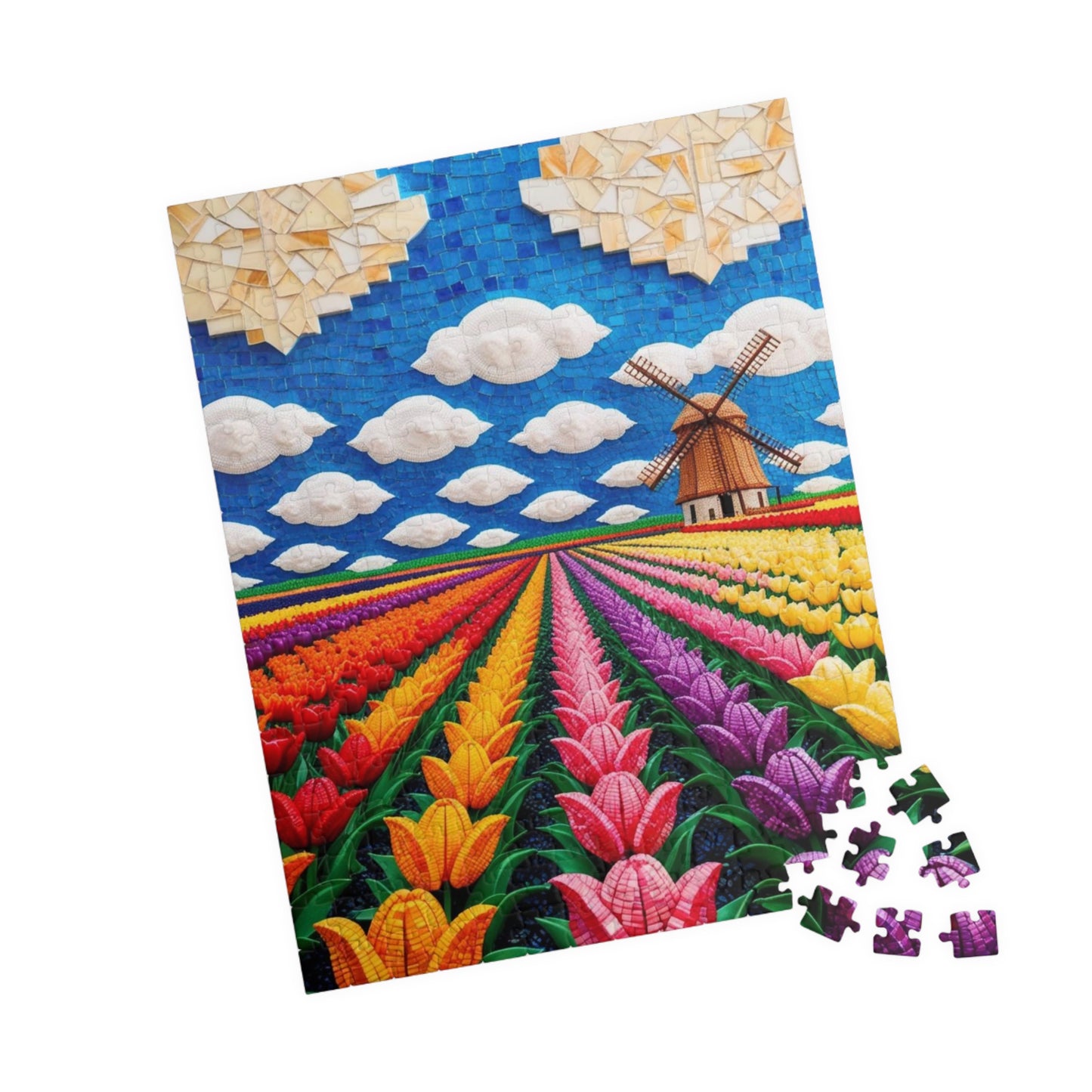 Mosaic Vibrant Flower Fields Puzzle | Tulip Landscape | 110, 252, 520, 1014-Piece Fun for Families, Gift for Puzzles Lovers, Home Decor, Puzzle The Puzzle Chest