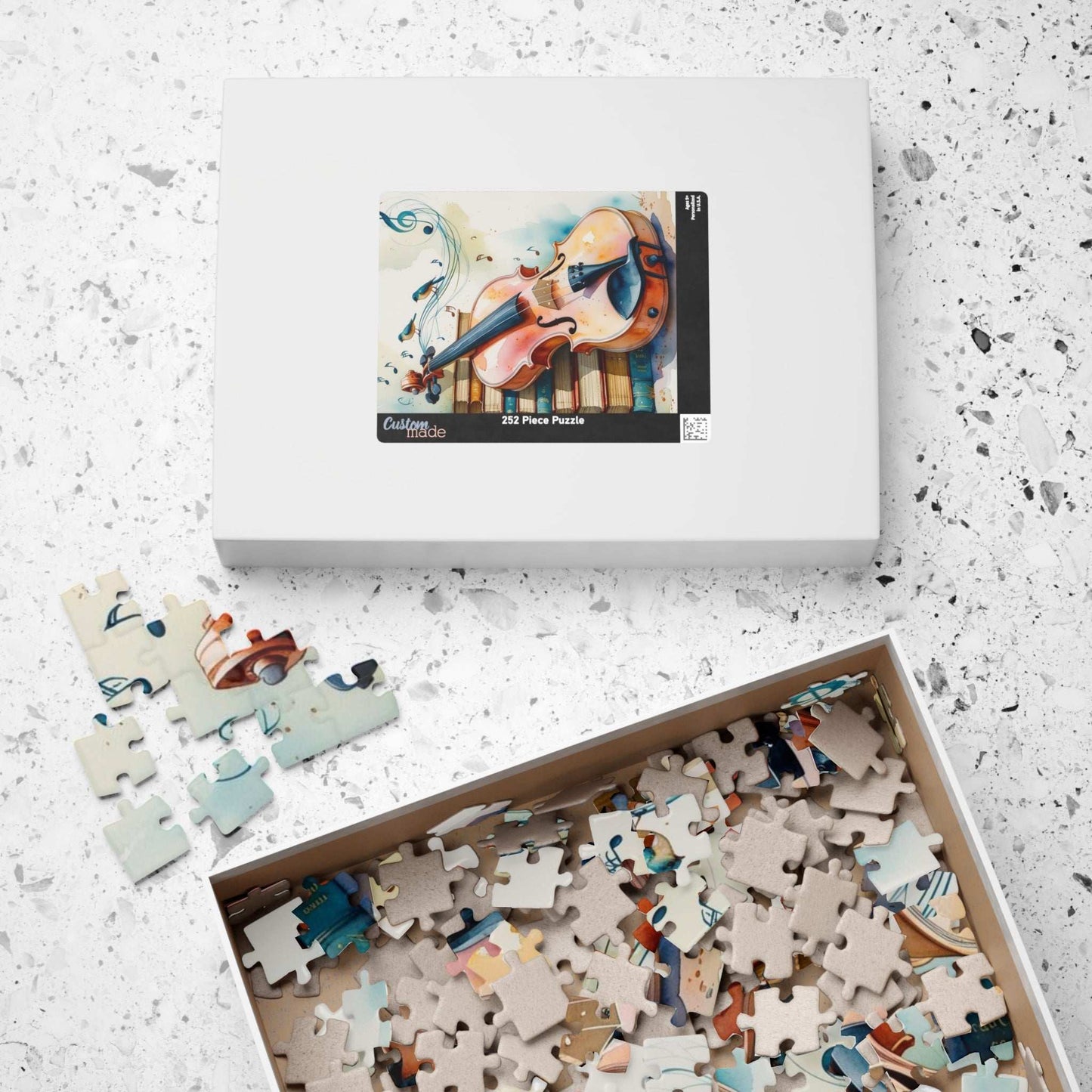 Violin and Books Jigsaw Puzzle, Unique Birthday or Holiday Gift for Music Lover, Bookworm & Musician, Indoor Activity, Family Game Night