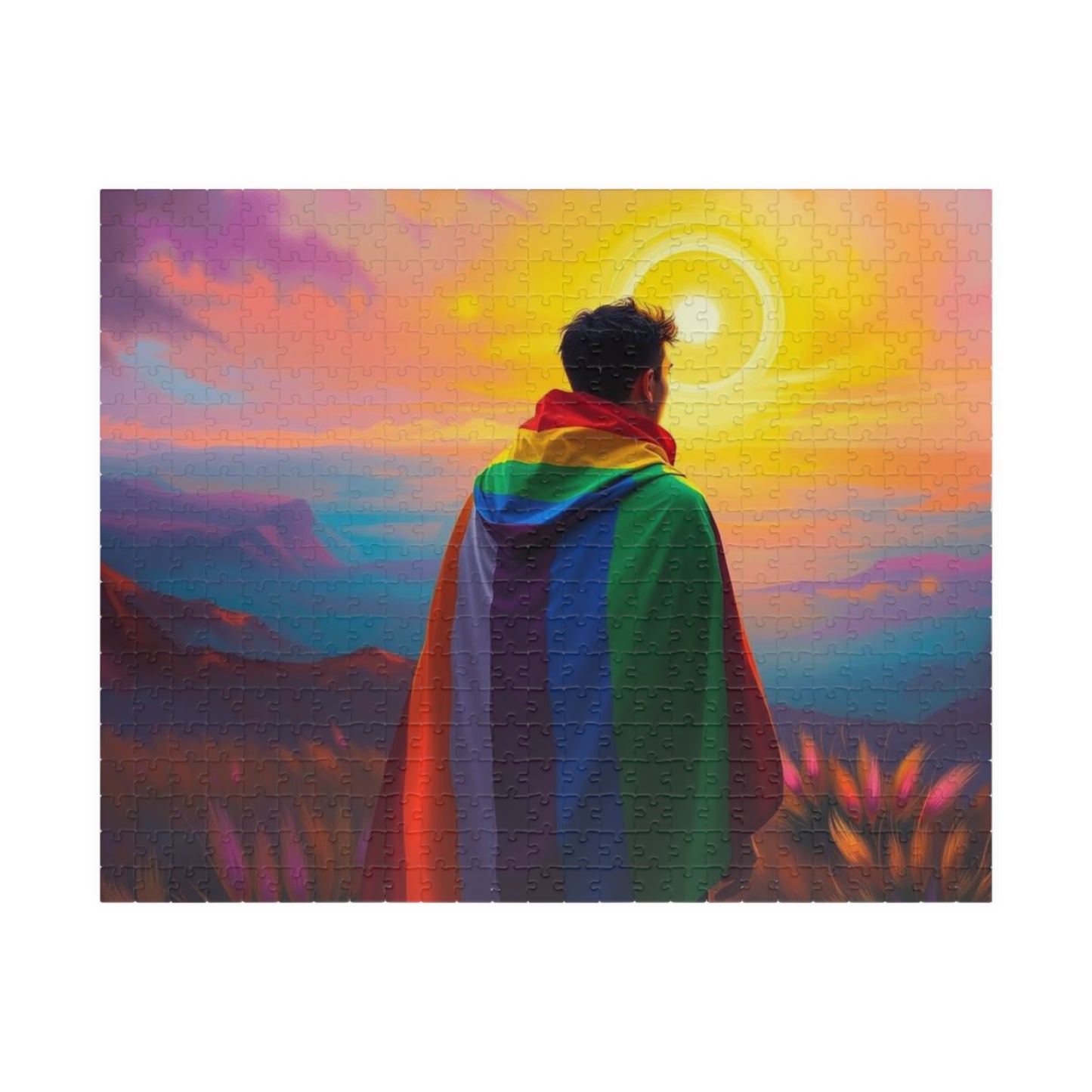 LGBTQ Pride Flag Puzzle - Queer Person in Rainbow Sunset Landscape, Fun Activity, Unique Holiday Birthday Pride Month Gift, Mindful Activity 520 pcs (Horizontal) Puzzle The Puzzle Chest