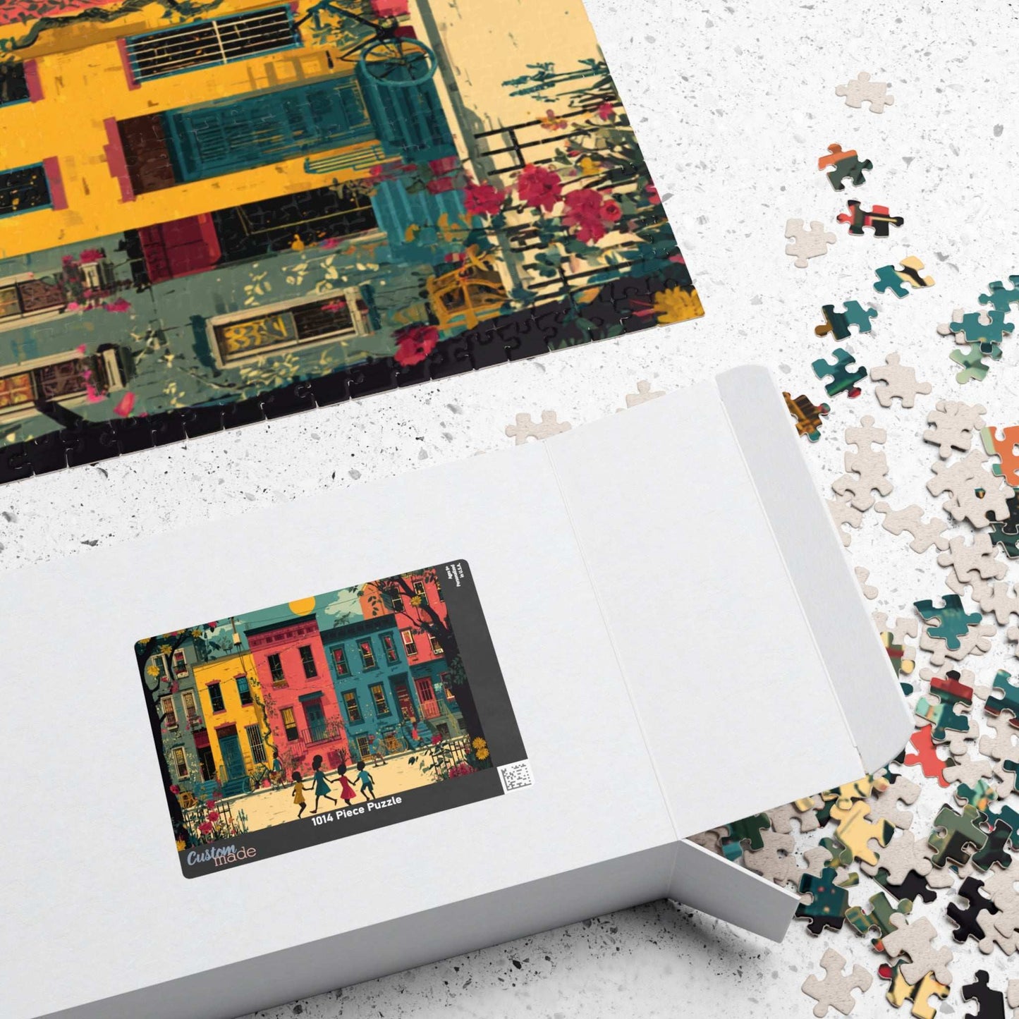 Black Children Playing Jigsaw Puzzle - Afrocentric Neighborhood Scene, Black Art Puzzle The Puzzle Chest