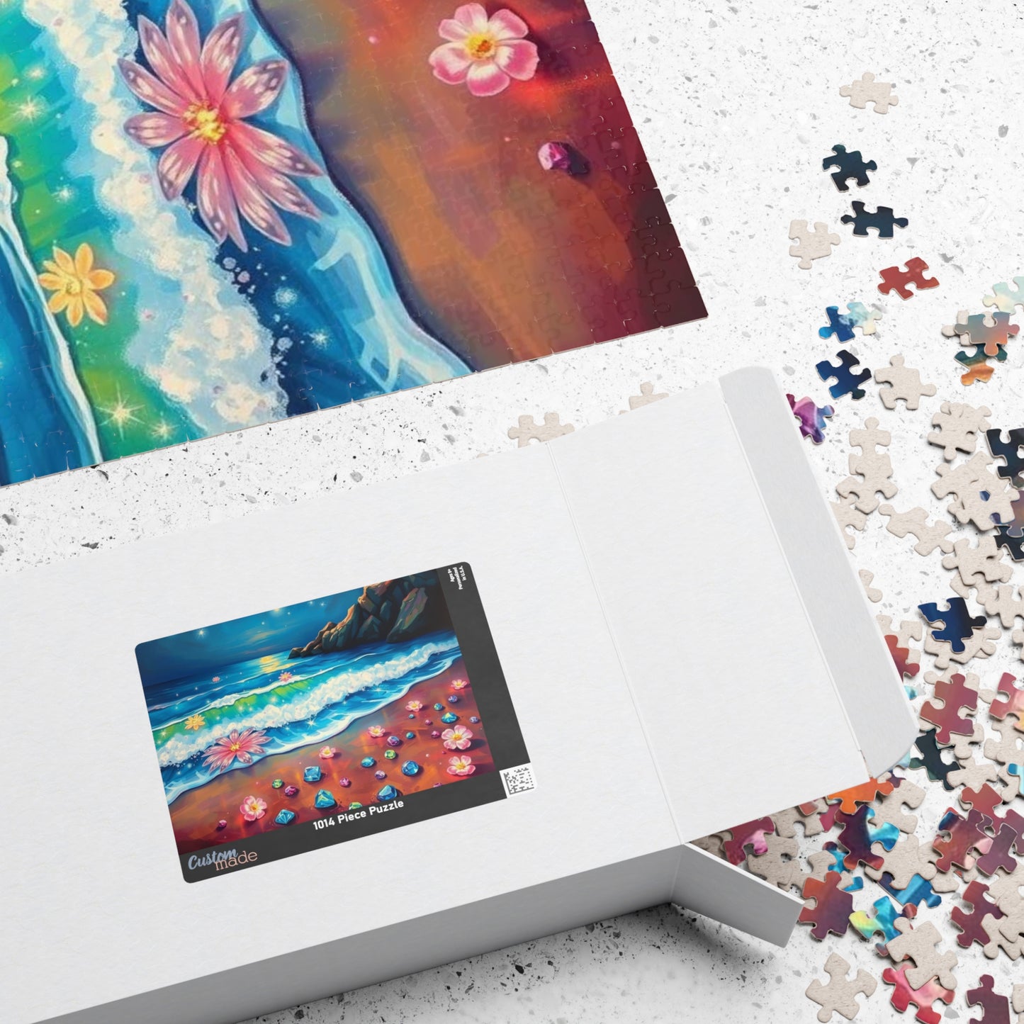Lotus Shoreline Dreams - Surreal Beach Jigsaw Puzzle with Gems and Water Lilies, Gift for Ocean Lover, Coastal Home Décor, Family Activity Puzzle The Puzzle Chest