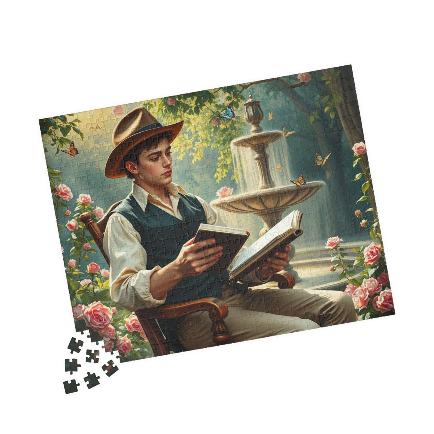 Victorian Garden Sketch Jigsaw Puzzle - 19th-Century Young Male Artist in a Blooming Rose Garden 520 pcs (Horizontal) Puzzle The Puzzle Chest