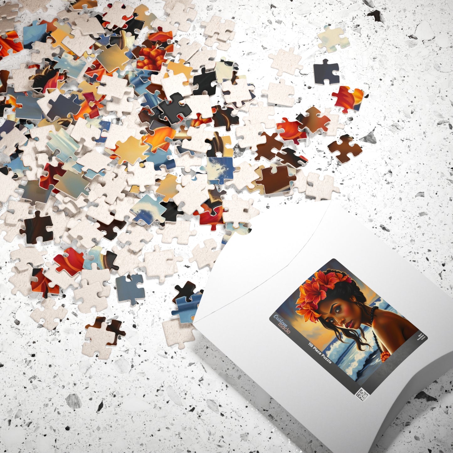 Close-Up Portrait Puzzle of Polynesian Woman, Beach Background Floral Crown Ocean Waves, Cultural Art Family Jigsaw Game, Puzzle Lover Gift Puzzle The Puzzle Chest