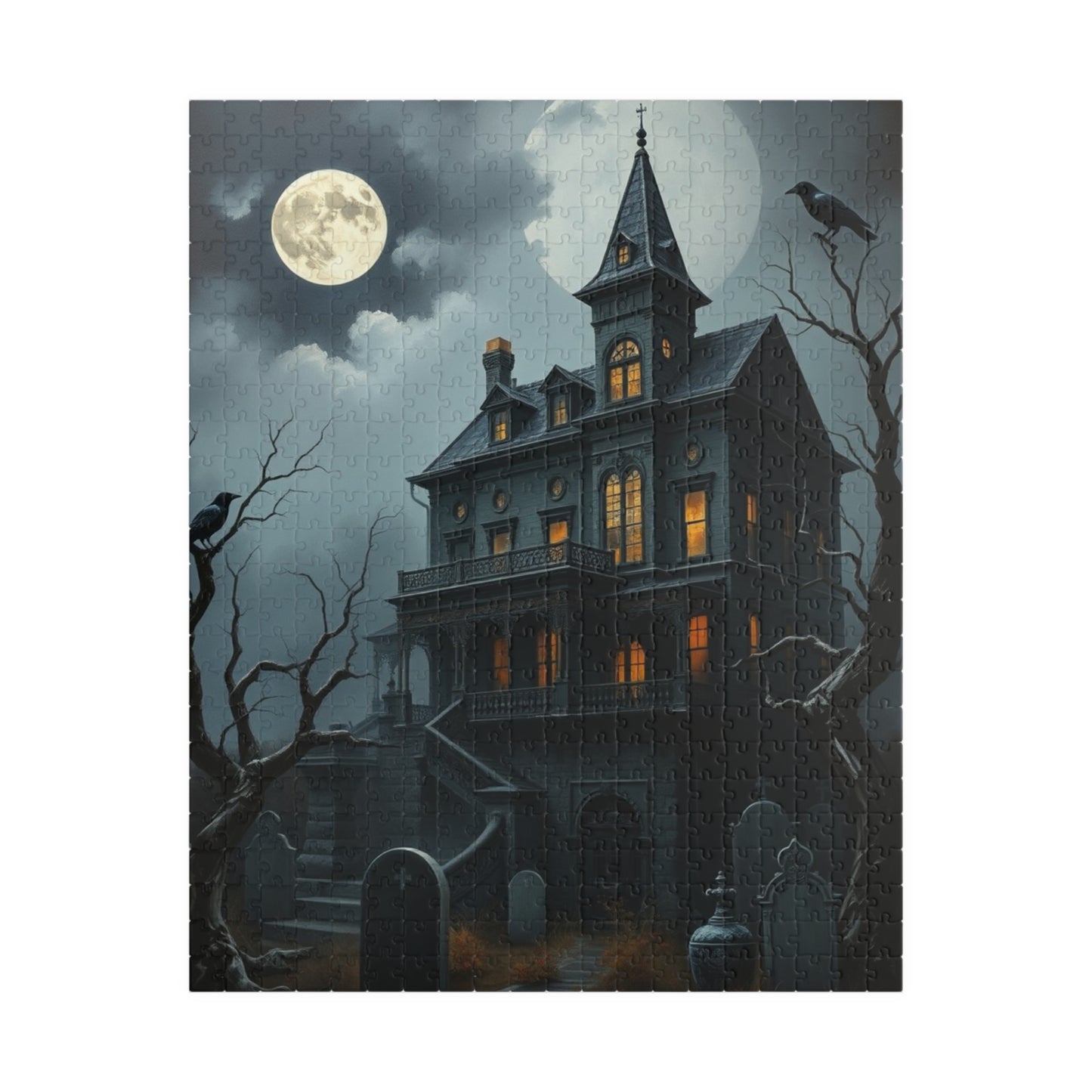 Haunted House Puzzle - 110-1014 Pieces Spooky Night Scene, Halloween Solo Fun Family Game Night, Gothic Art Lover and Puzzle Enthusiast Gift 520 pcs (Vertical) Puzzle The Puzzle Chest