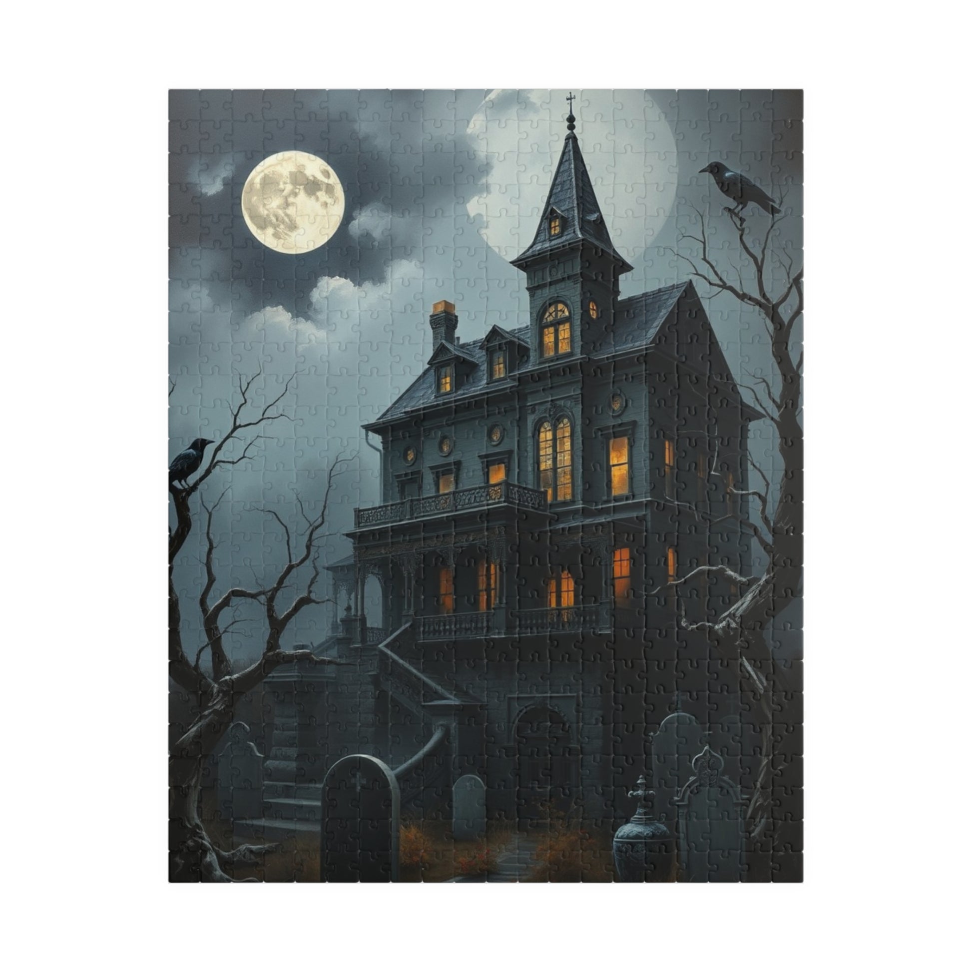 Haunted House Puzzle - 110-1014 Pieces Spooky Night Scene, Halloween Solo Fun Family Game Night, Gothic Art Lover and Puzzle Enthusiast Gift 520 pcs (Vertical) Puzzle The Puzzle Chest