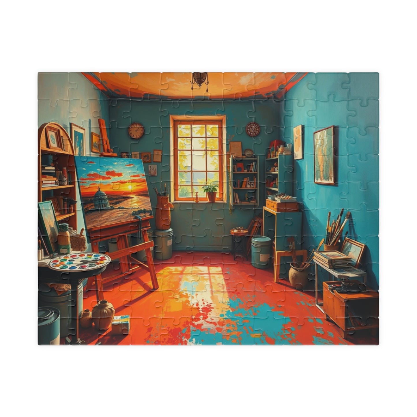 Vibrant Artist Studio Puzzle, Cozy Art Room Jigsaw Game, Creative Painting Scene with Easel and Art Supplies, Unique Gift for Puzzle Lover