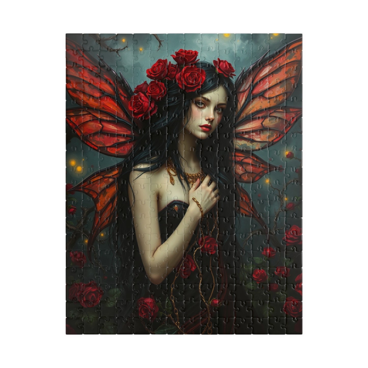 Midnight Rose Fairy Jigsaw Puzzle, Enchanting Mythical Creature, Gothic Art Gift for Fantasy Lover, Home Entertainment, Mindfulness Activity 252 pcs (Vertical) The Puzzle Chest
