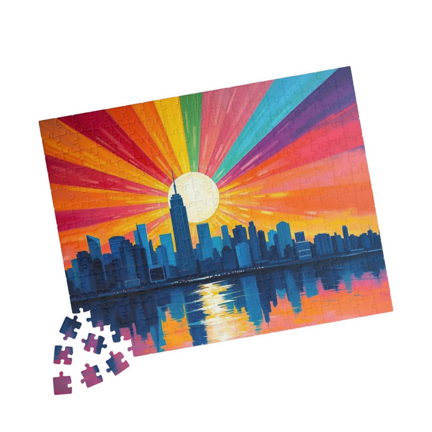 Radiant Horizon Jigsaw Puzzle, Rainbow Pride Puzzle, Colorful City Sunset Puzzle, Pride Month Gift for Friend, Solo Fun or Family Activity Puzzle The Puzzle Chest