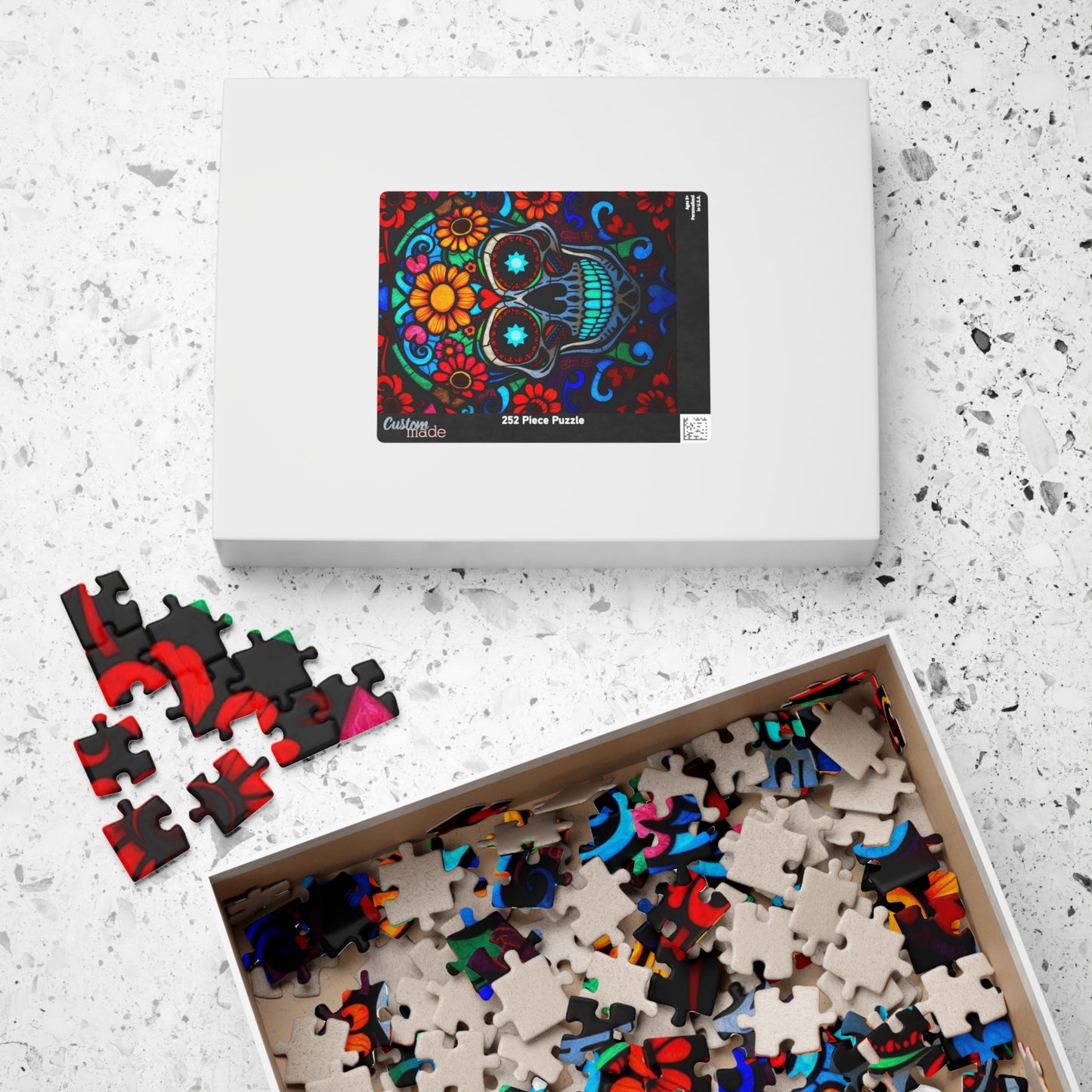 Vibrant Sugar Skull Puzzle - 110/252/520/1014 Pieces, Great Gift for Adults, Day of the Dead Decor, Fun Family Activity, Brain Teaser