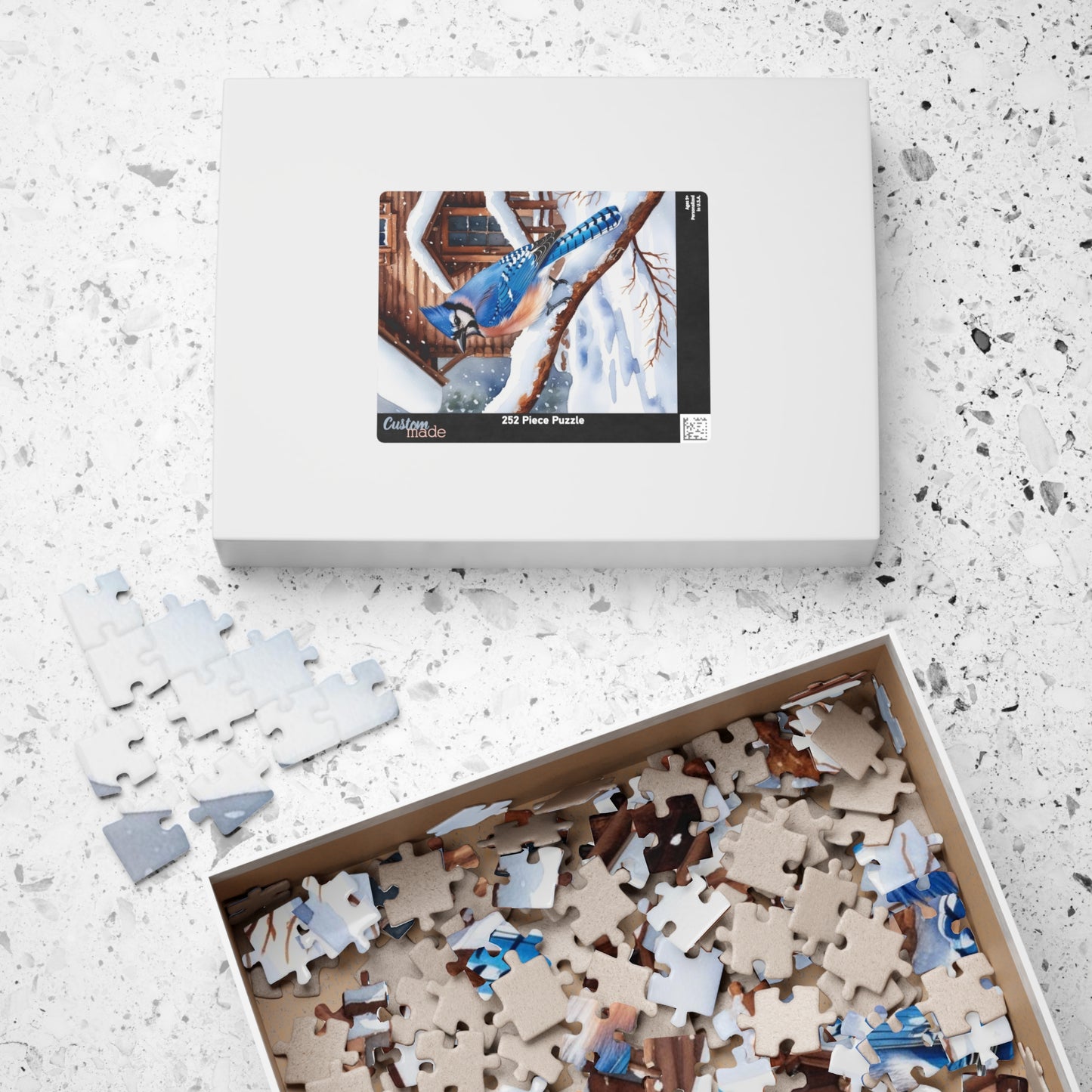 Jigsaw Puzzle, Blue Jay Perched on Branch Against Snow, 110 252 520 1014-Piece, Fun Family Activity, Relaxing Hobby, Christmas Gift, Winter Puzzle The Puzzle Chest