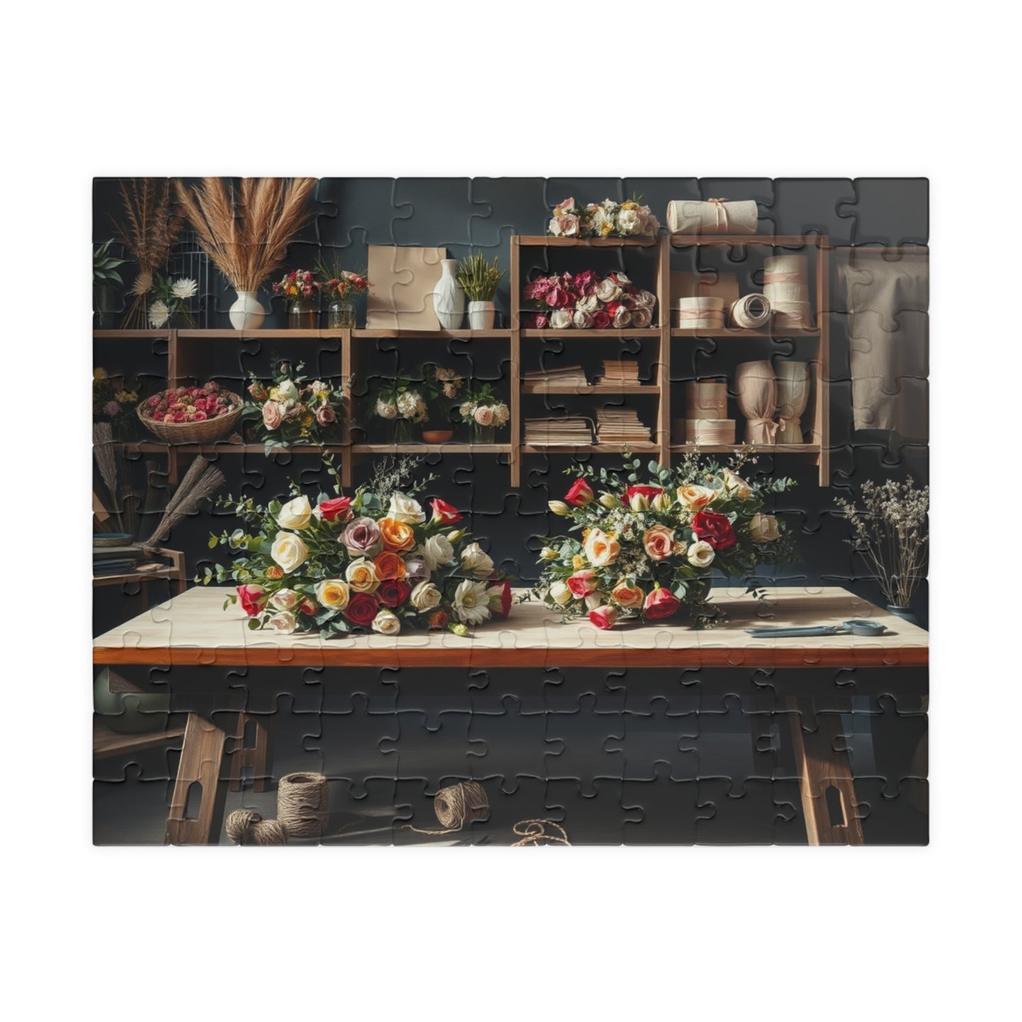 Floral Arrangement Workshop Puzzle, Cozy Flower Studio Bouquet Making Scene Jigsaw Game, Challenging Relaxing Activity, Mindfulness, Gift 110 pcs (Horizontal) Puzzle The Puzzle Chest