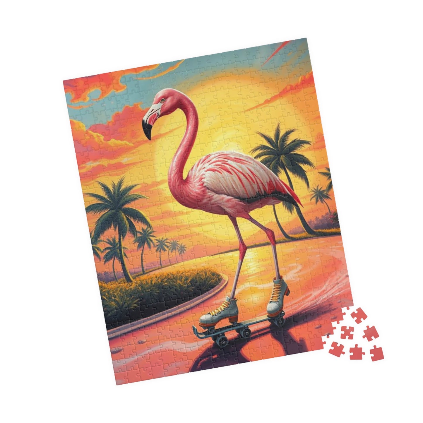 Retro Flamingo Skateboarding Puzzle, Pop Art Jigsaw Game, Fun Indoor Activity, Gift for Puzzle Lover, Family Game Night, Unique Brain Teaser Puzzle The Puzzle Chest