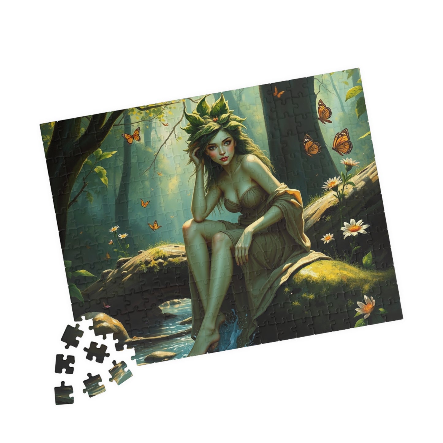 Green Skin Forest Nymph Jigsaw Puzzle, Serene Woodland Mythical Creature, Fantasy Nature Lover Gift, Mindful Family Activity, Leisure Hobby Puzzle The Puzzle Chest