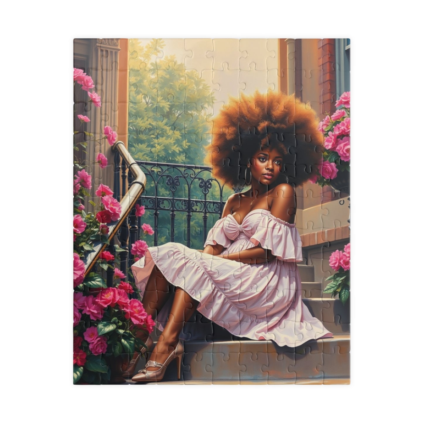 African American Woman Puzzle, Black Lady on Porch Jigsaw Game, Afrocentric Gift for Adults, Unique Puzzle Black Art 110 pcs (Vertical) Puzzle The Puzzle Chest