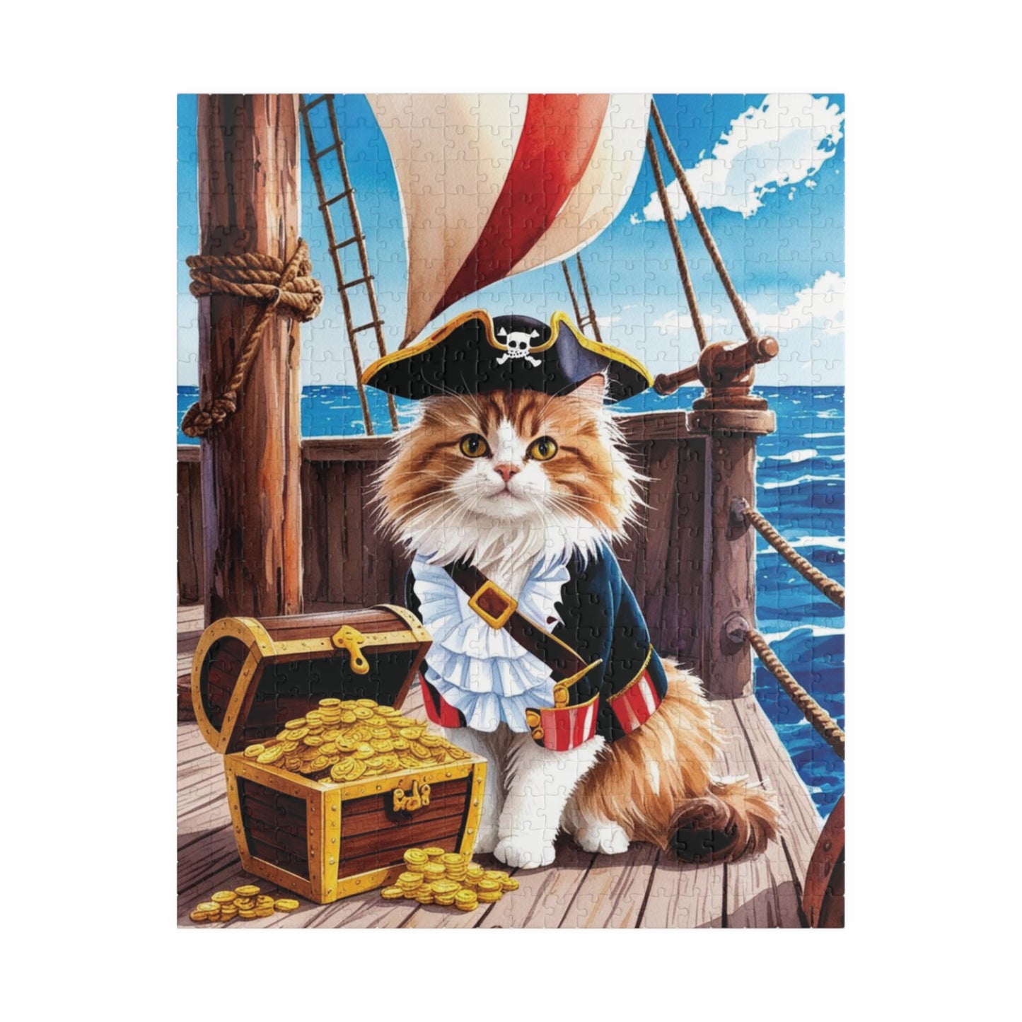 Jigsaw Puzzle, Maine Coon Cat Pirate Costume, 110 252 520 1014-Piece, Ocean Treasure Chest Game, Family Activity, Relaxing Hobby, Giftable 520 pcs (Vertical) Puzzle The Puzzle Chest