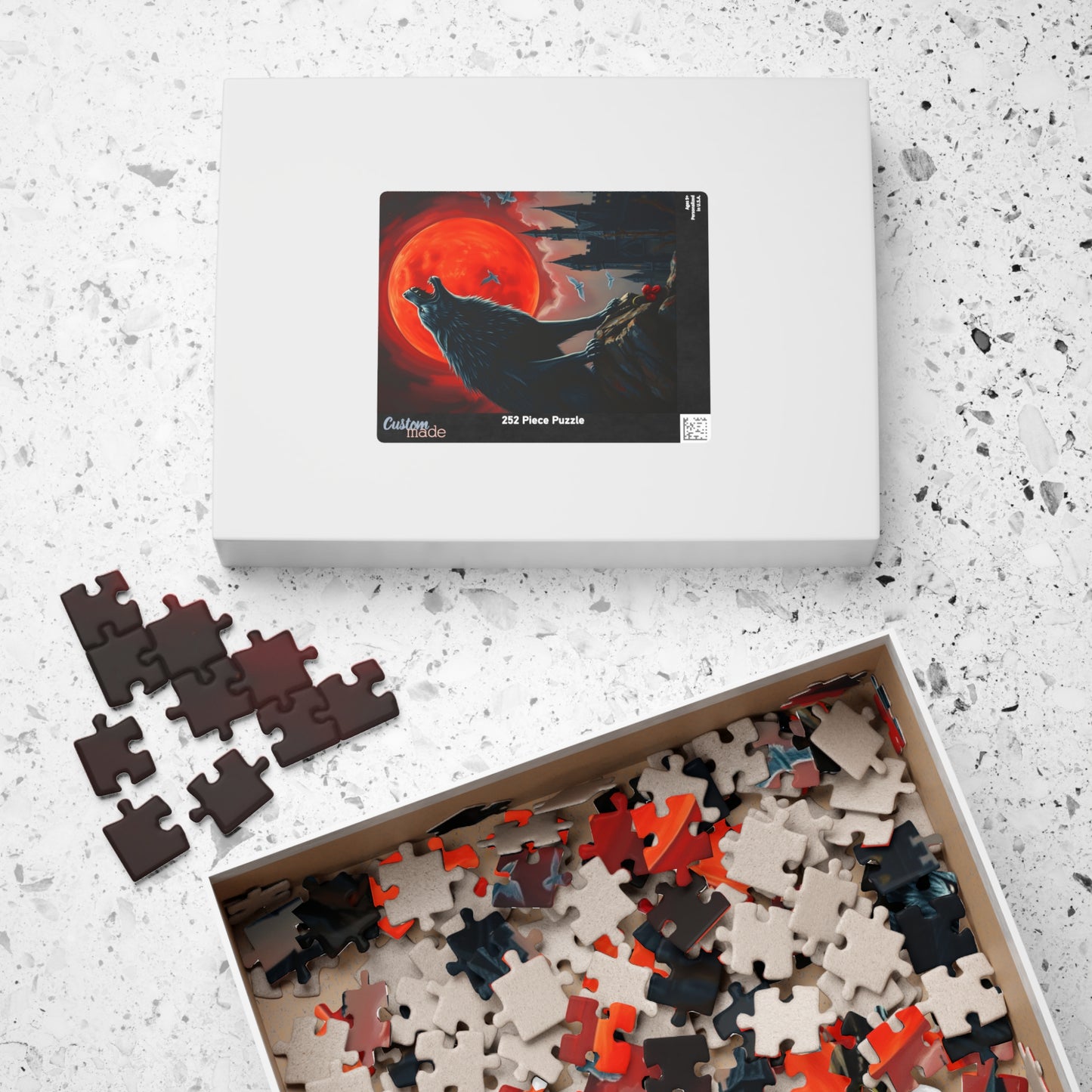 Gothic Wolf Jigsaw Puzzle, Howling at Blood Moon Mysterious Scene, Gift for Wolf Lovers, Spooky Night Entertainment, Solo Fun, Brain Teaser Puzzle The Puzzle Chest
