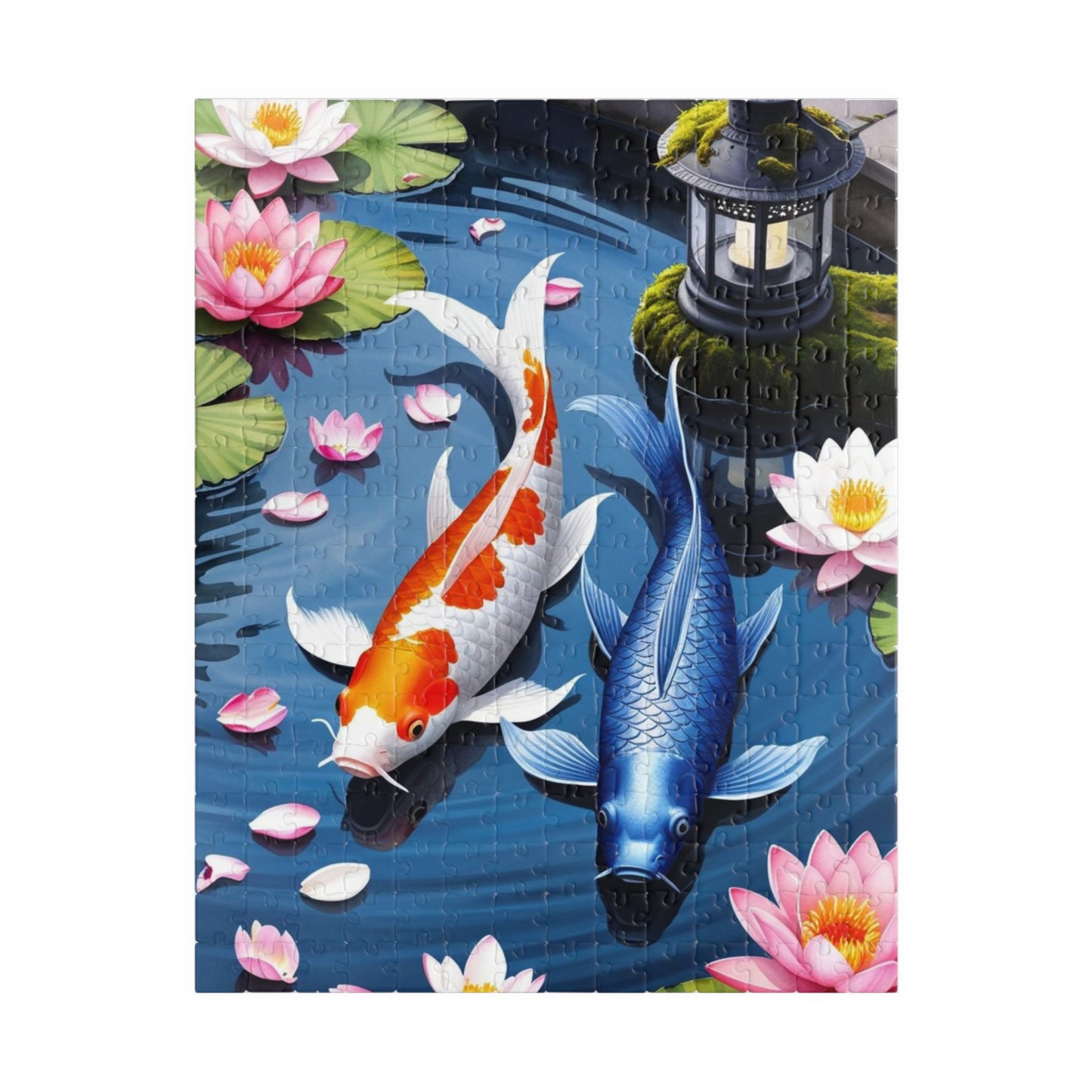 Jigsaw Puzzle, Tranquil Koi Fish Pond Design, 110 252 520 1014-piece, Cherry Blossom Lotus Flowers, Mindfulness Activity, Wall Art Decor,