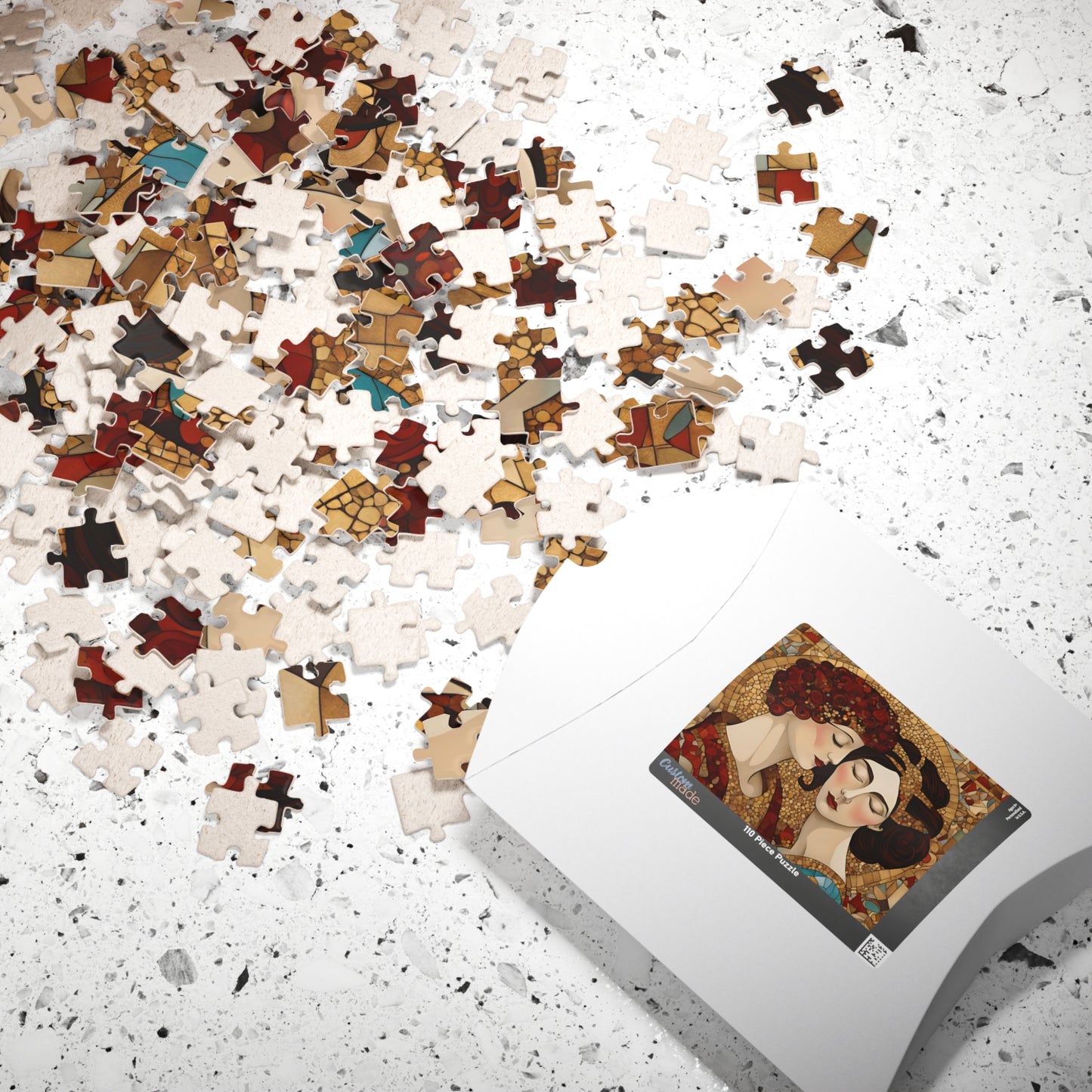 The Kiss Mosaic Jigsaw Puzzle, Klimt-inspired, Gold Accents Floral & Geometric Shapes Entwined Figures, Art Lover Gift Puzzle Enthusiast Puzzle The Puzzle Chest