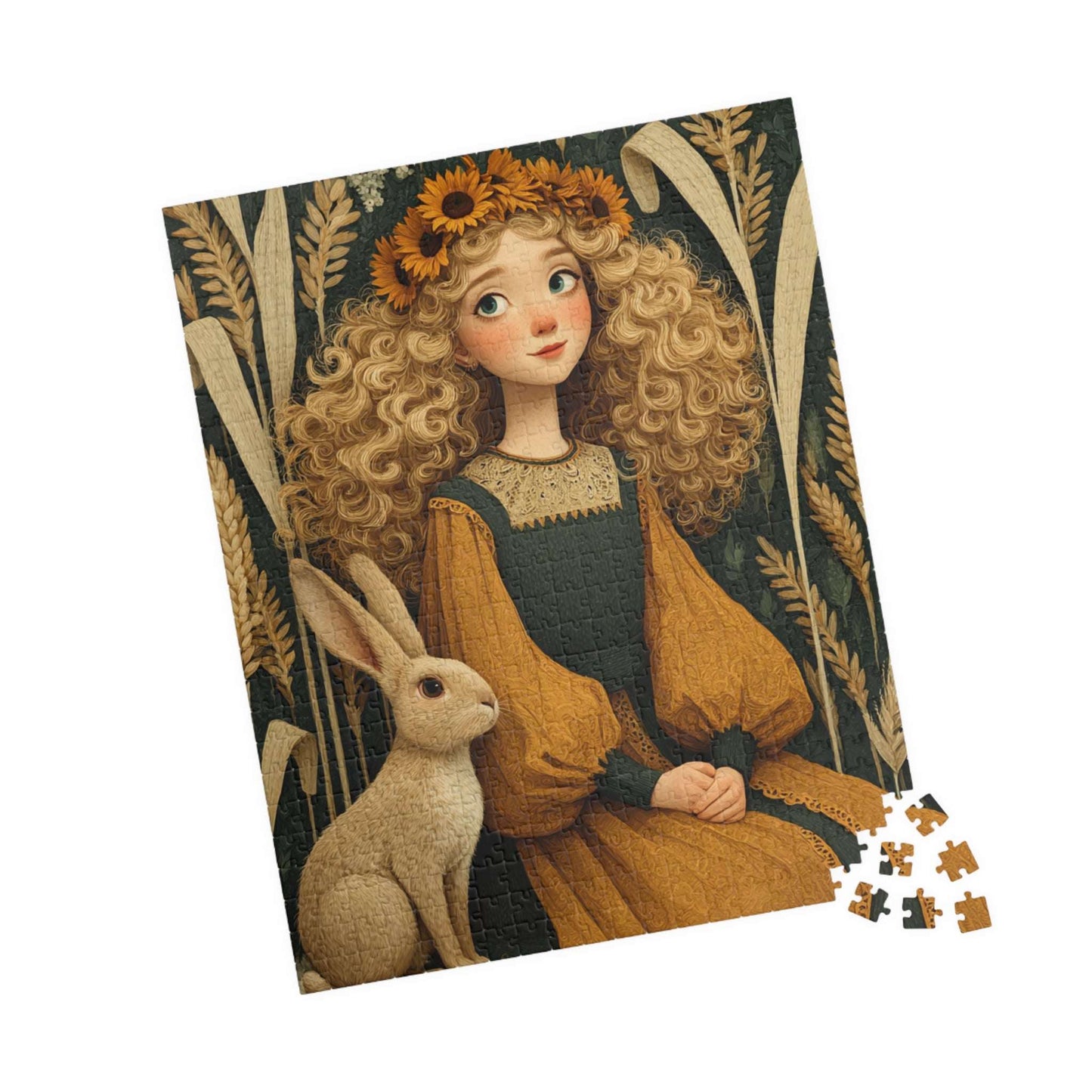 Cornfield Harvest Jigsaw Puzzle – Sunflower Girl, Prairie Dress, Autumn Bunny 520 pcs (Vertical) Puzzle The Puzzle Chest