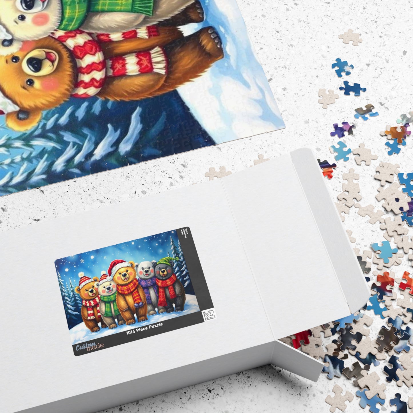 Starlit Christmas Bears Jigsaw Puzzle, Festive Bear Family Game for Holiday Fun, Birthday Gift, Cozy Nights Solo Activity, Family Game Night