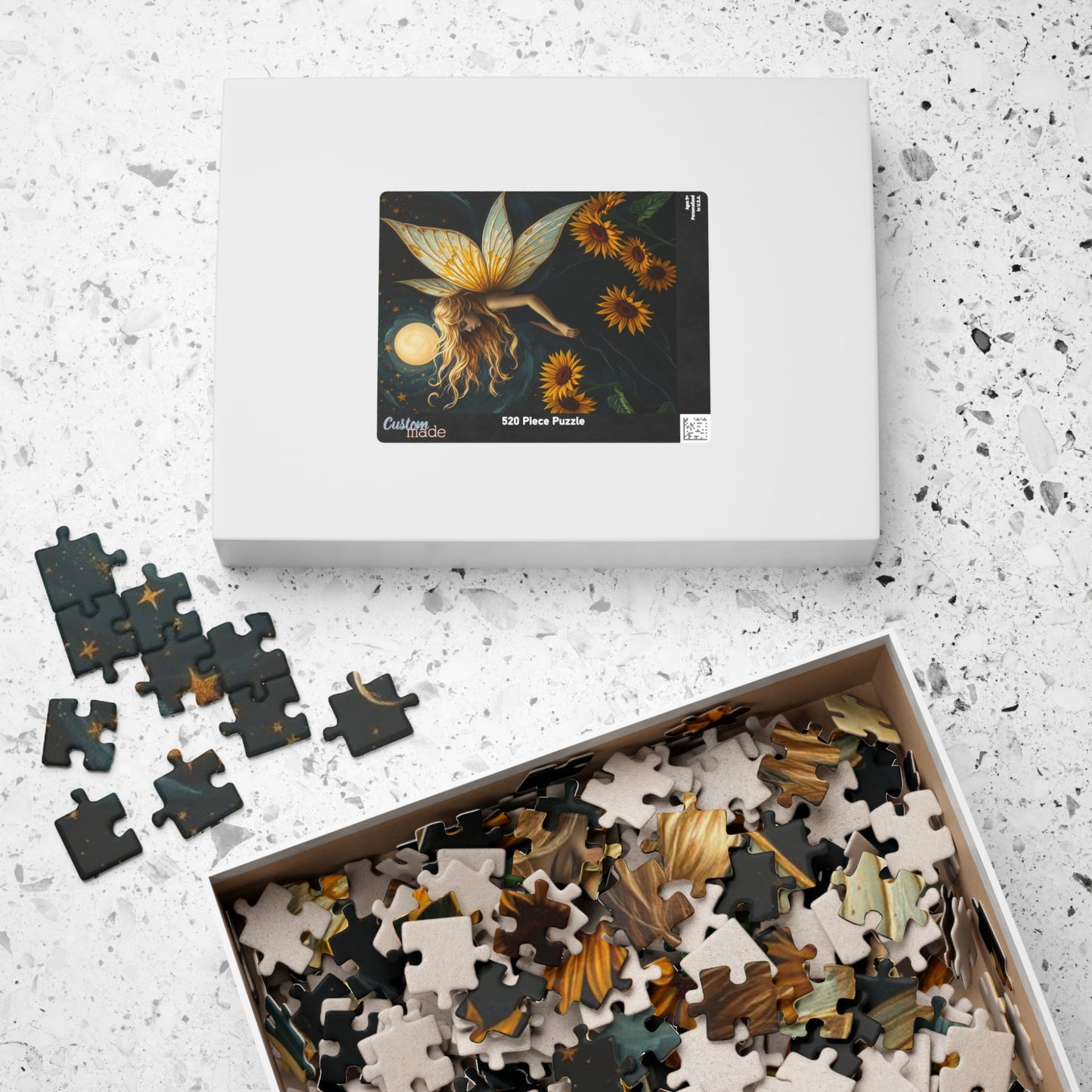 Moonlit Fairy in Sunflower Sky - Ethereal Fantasy Art Jigsaw Puzzle for Solo Fun, Unique Puzzle Lover Gift, Home Decor, Family Activity