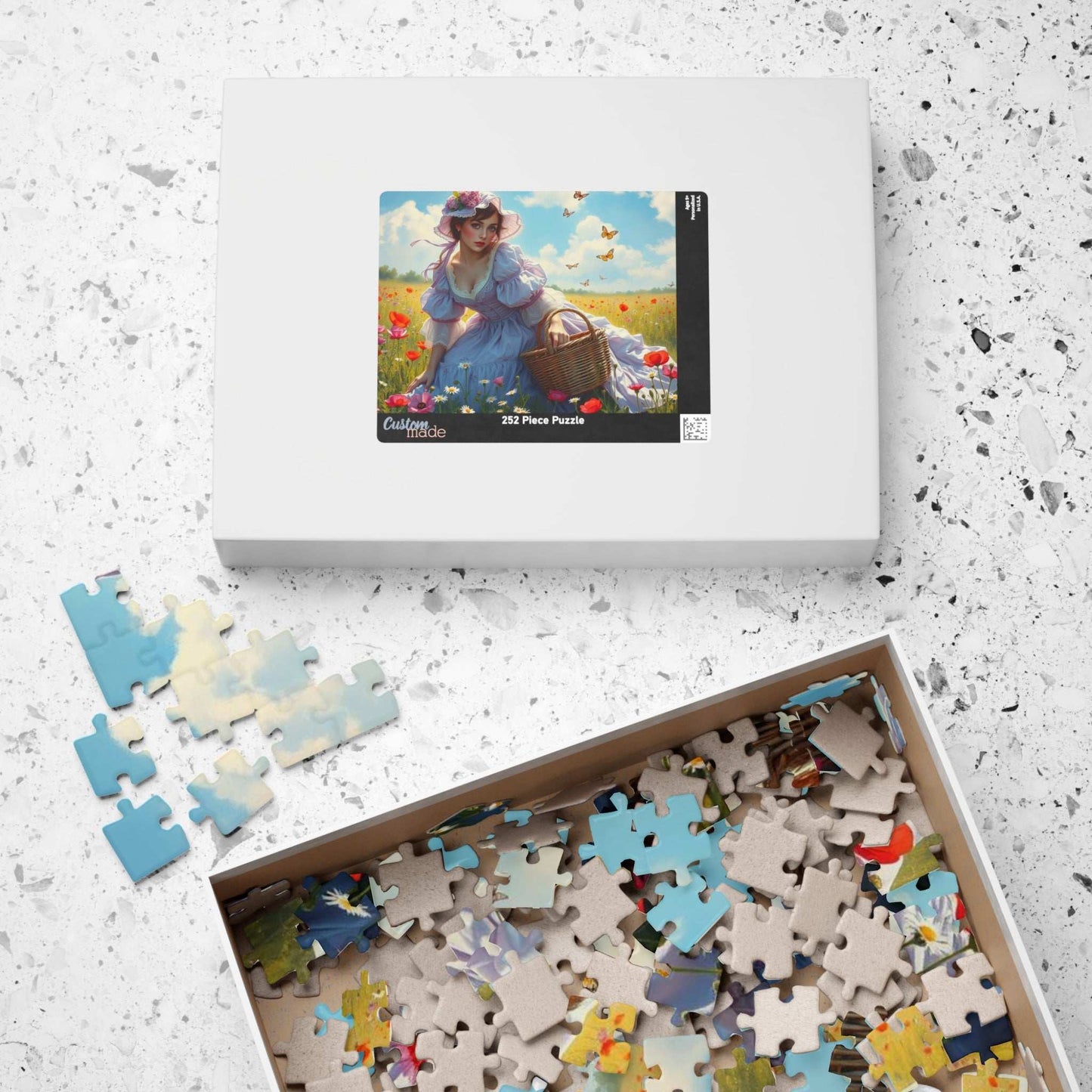 Victorian Elegance in Bloom - 19th-Century Woman in Wildflower Field Jigsaw Puzzle, Vintage-Inspired Scene Puzzle The Puzzle Chest